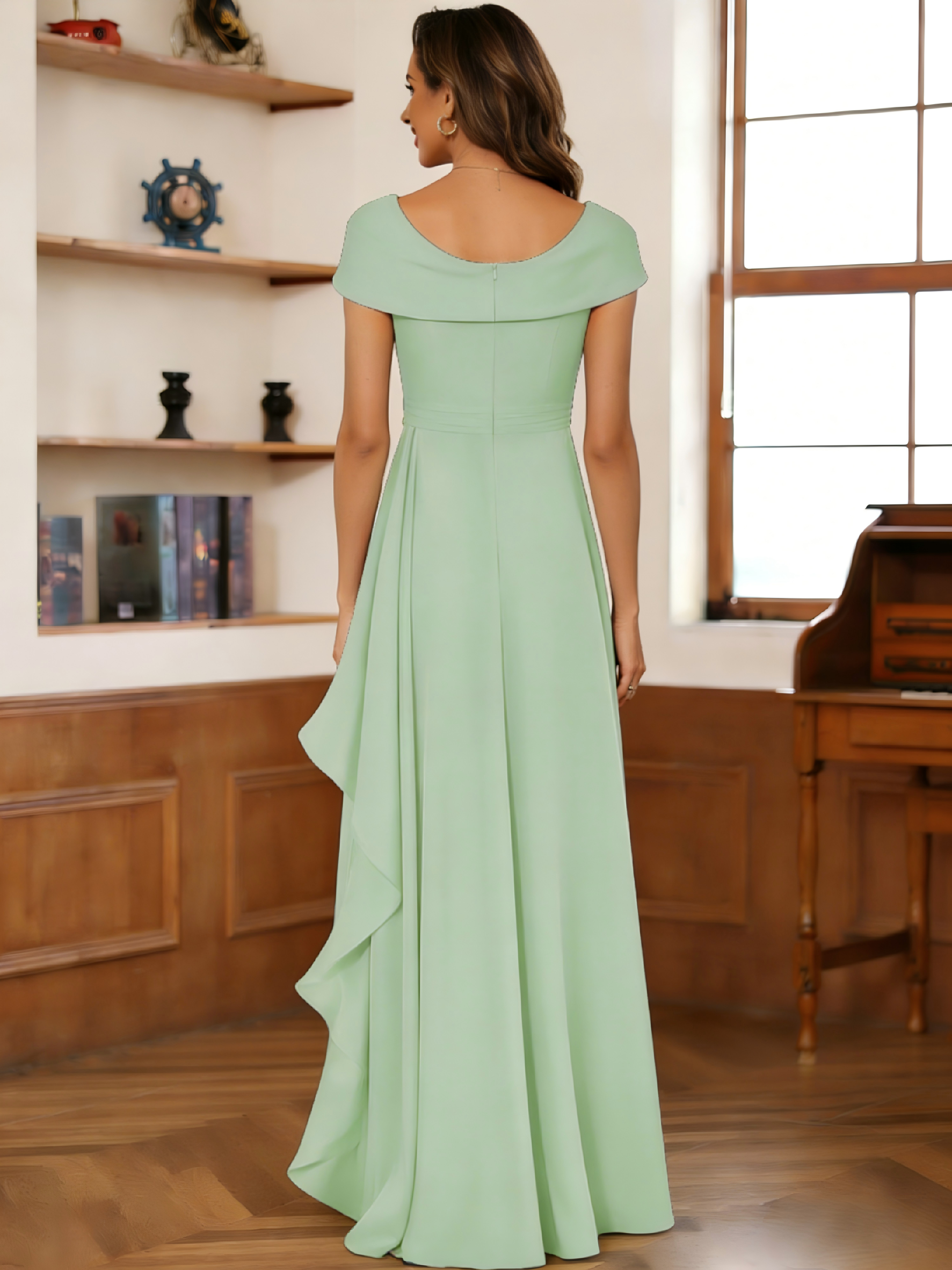 Chiffon Long Lace Applique Ruffle Off the Shoulder Mother of the Bride Dresses for Women