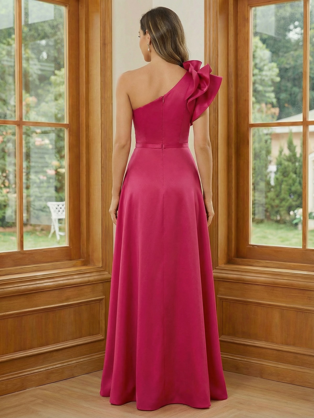 One Shoulder Satin Mother of the Bride Dresses with Ruffles