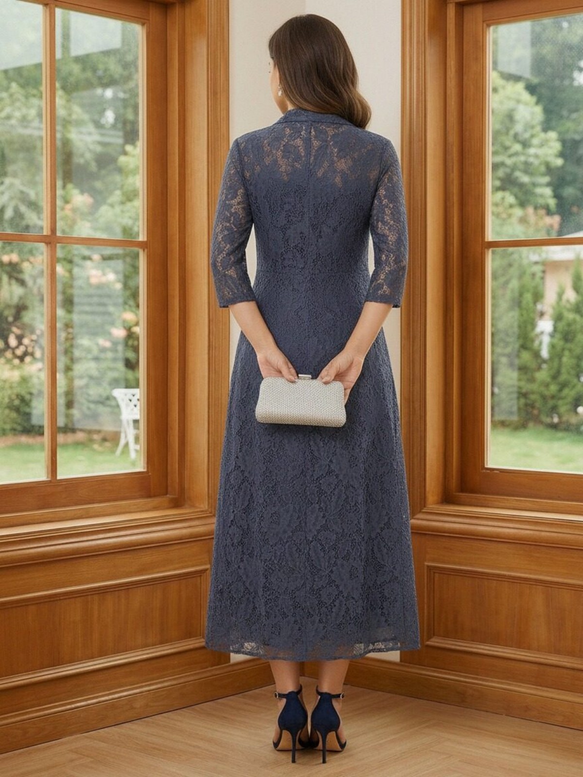 V Neck Lace Appliques Mother of the Bride Dresses