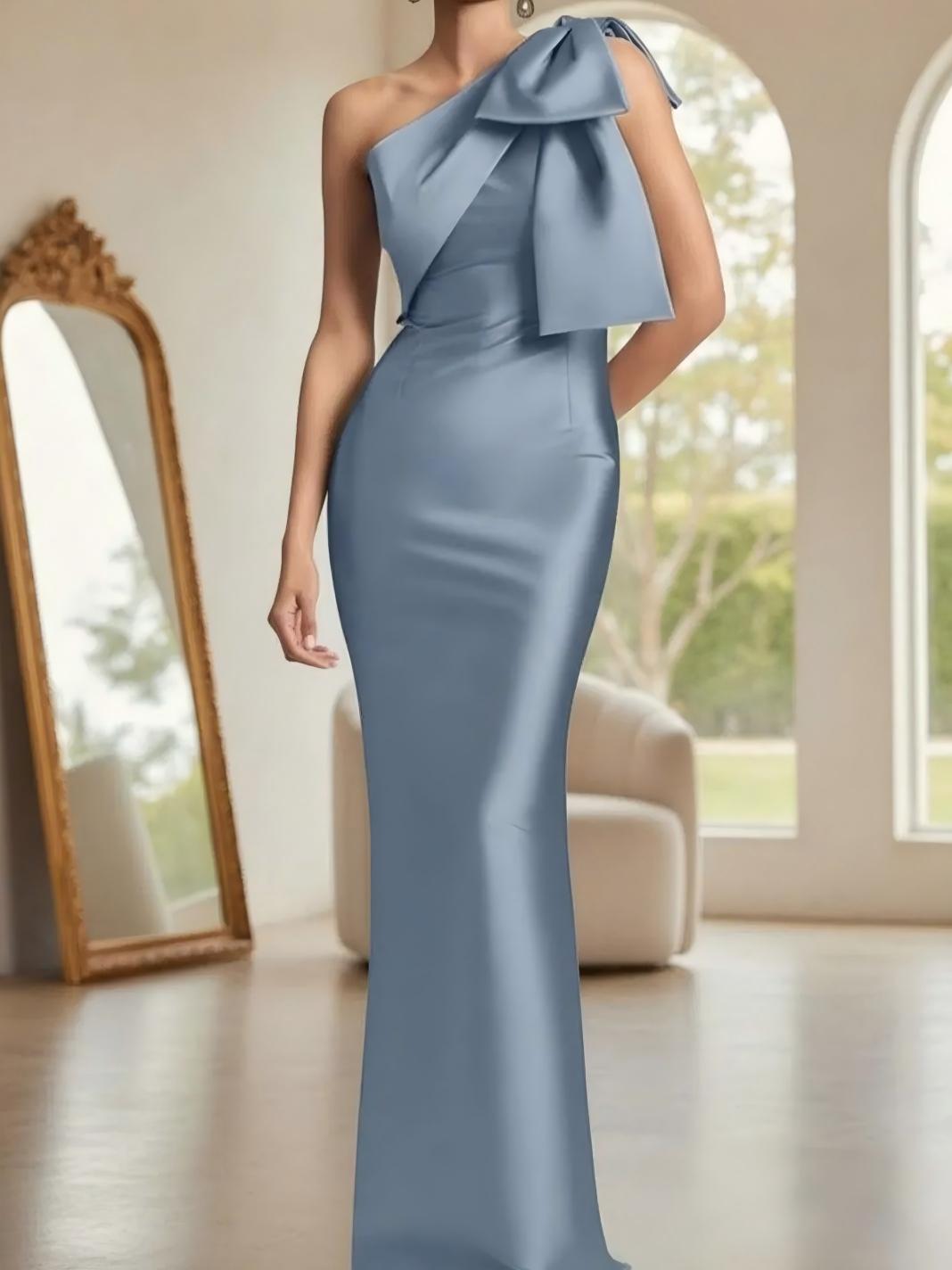 Bow Satin Long Mermaid One Shoulder Mother of the Bride Dresses for Women