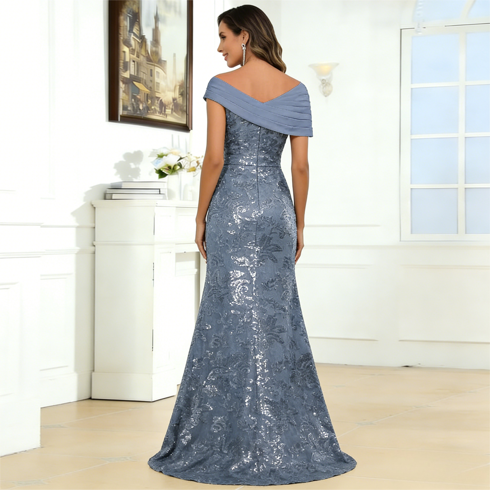 Tulle Long Lace AppliqueV Neck Mother of the Bride Dresses for Women