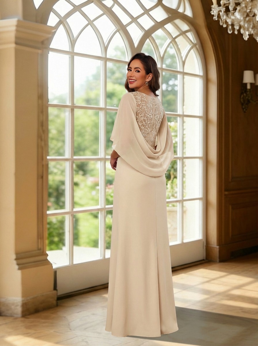 V Neck Chiffon Lace Appliques Ruffles Mother of the Bride Dresses