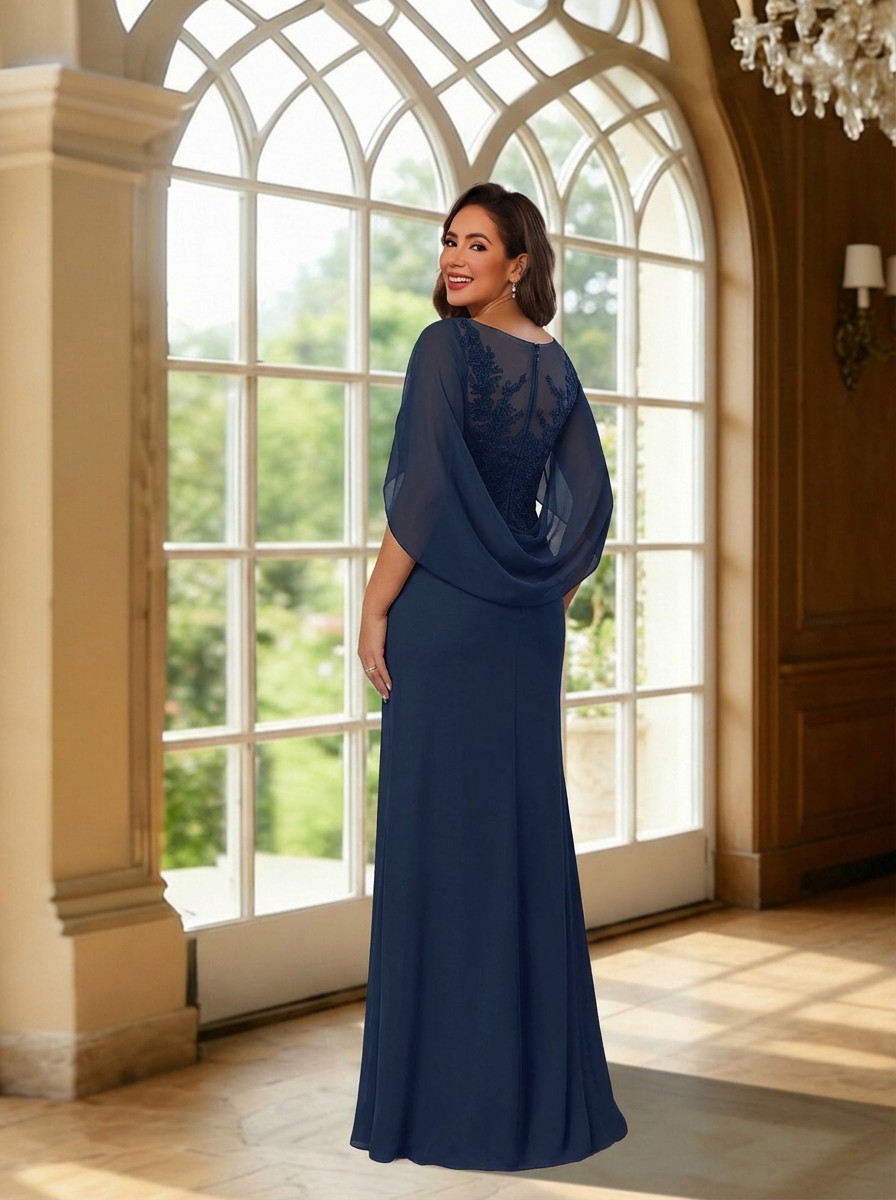 Scoop Neck Chiffon Lace Appliques Ruched Mother of the Bride Dresses