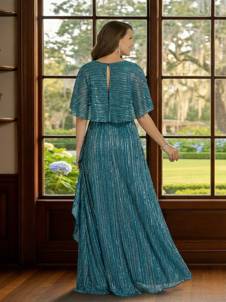 Glitter Tulle V Neck Mother of the Bride Dresses with Sleeves