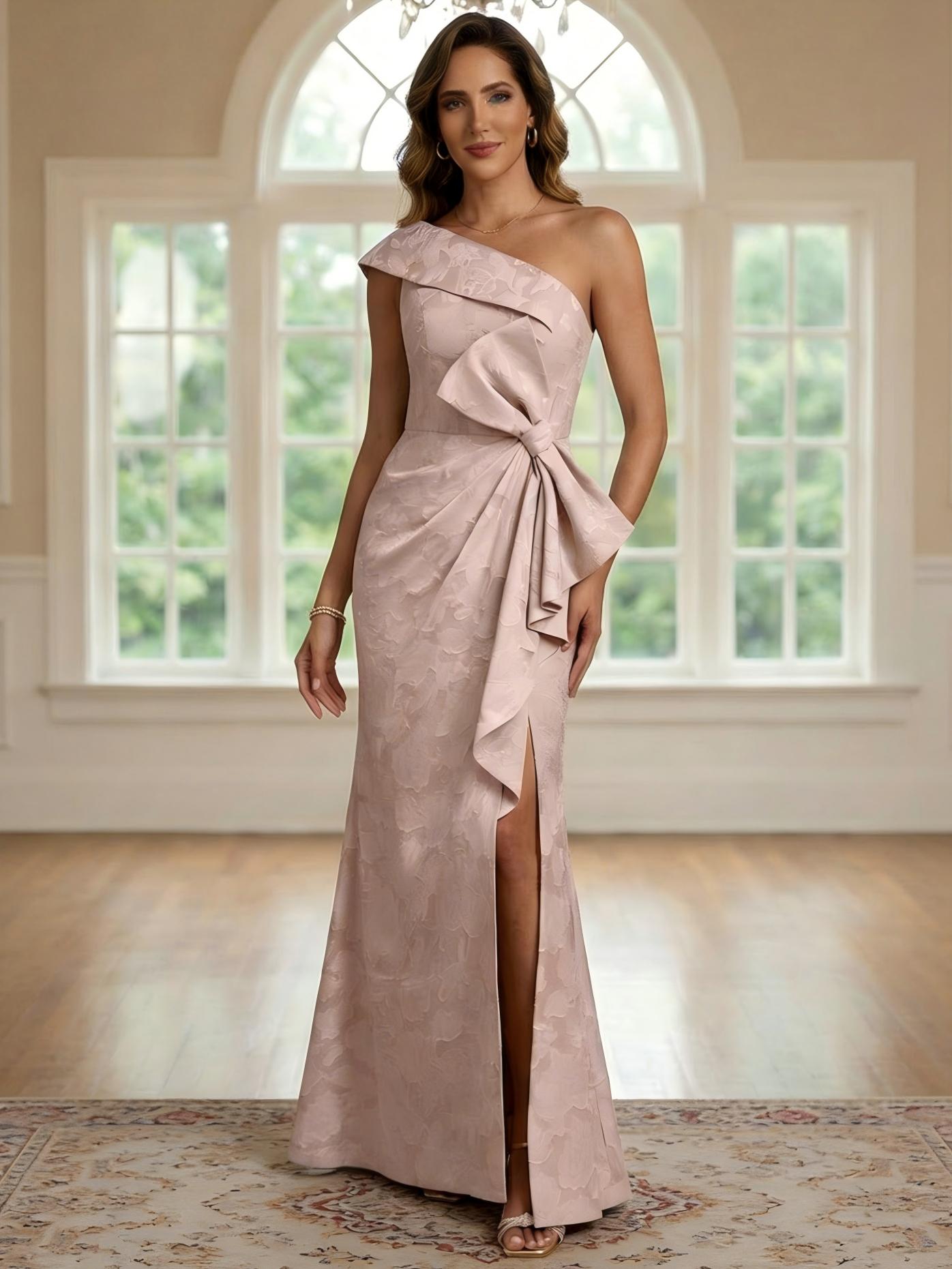 Jacquard One Shoulder A Line Silt Mother of the Bride Dresses with Bow