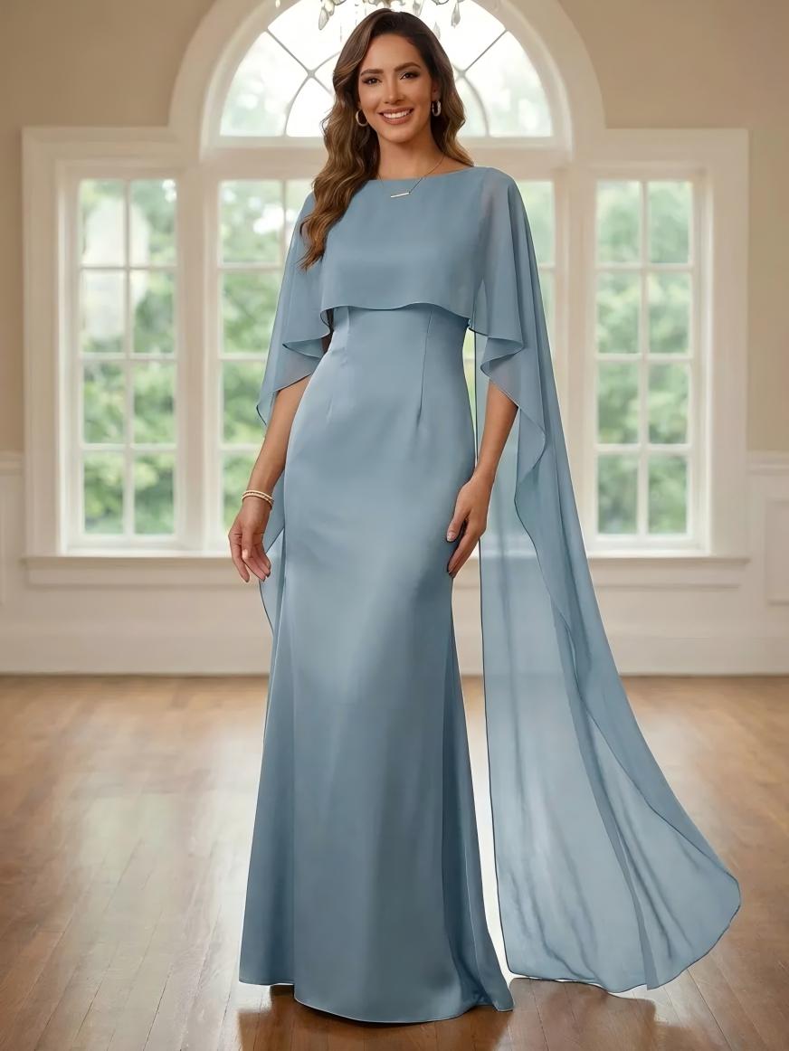 Chiffon Scoop Neck Mother of the Bride Dresses with Flutter Sleeves