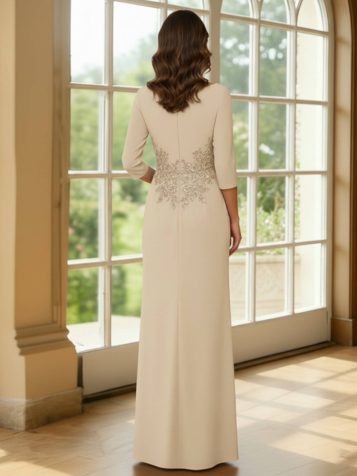 Chiffon Round Neck Long Ruffle Lace Appliques Mermaid Mother of the Bride Dresses