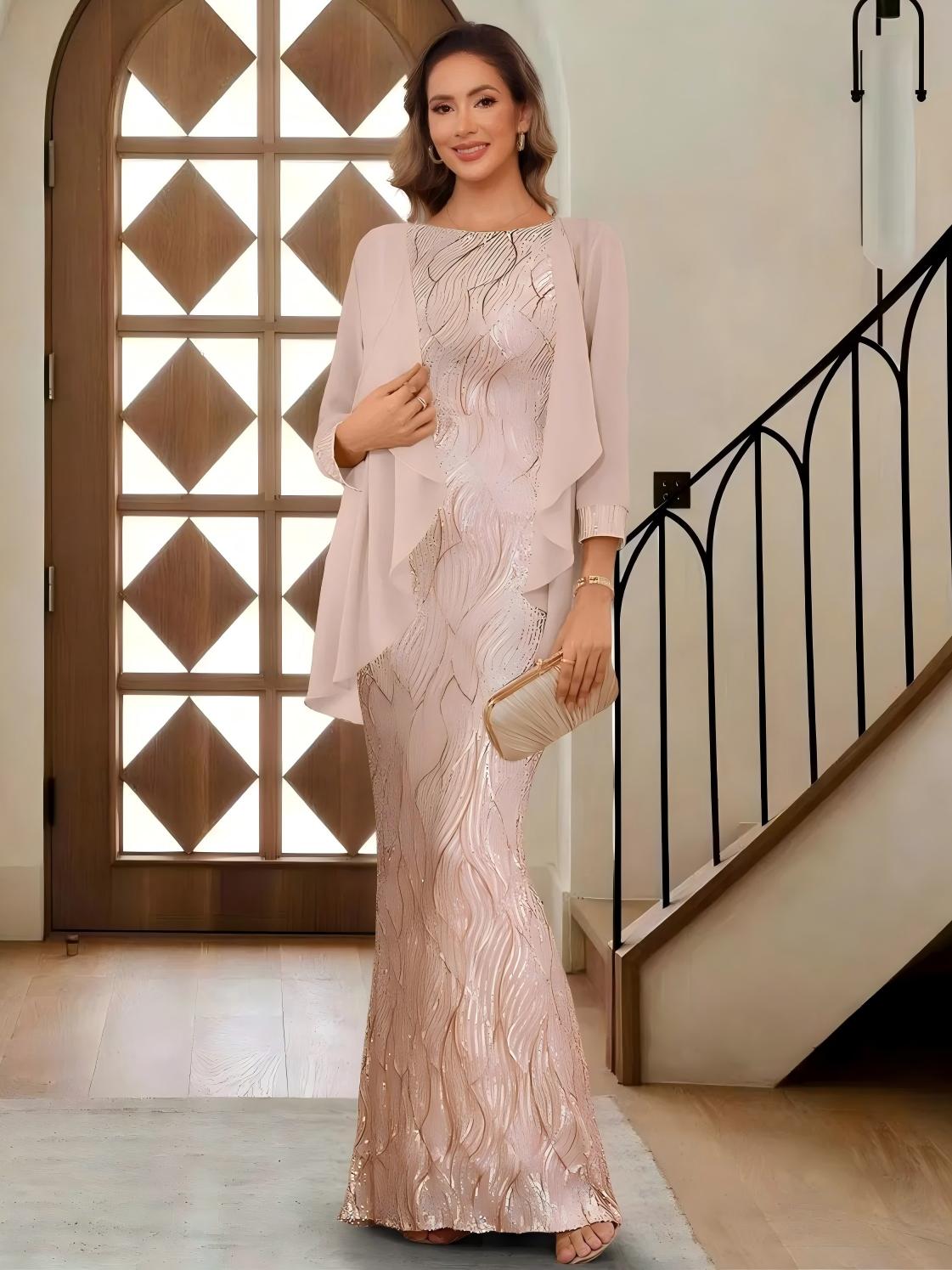 Glitter Chiffon 2 Pieces Sheath Mother of the Bride Dresses