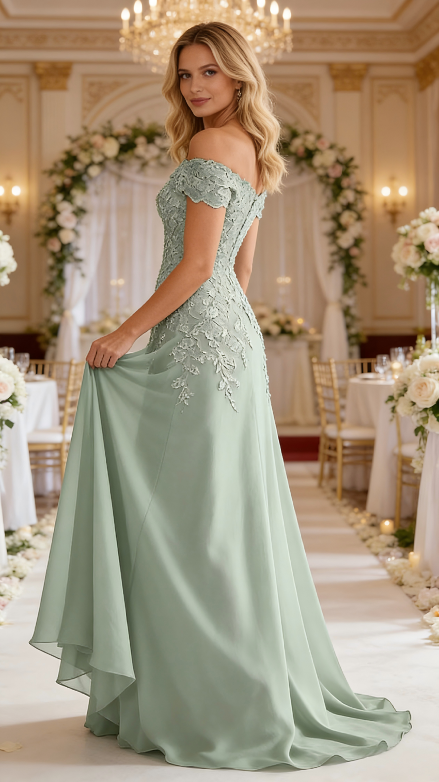 Chiffon Long Lace Applique Off the Shoulder Strapless Mother of the Bride Dresses for Women