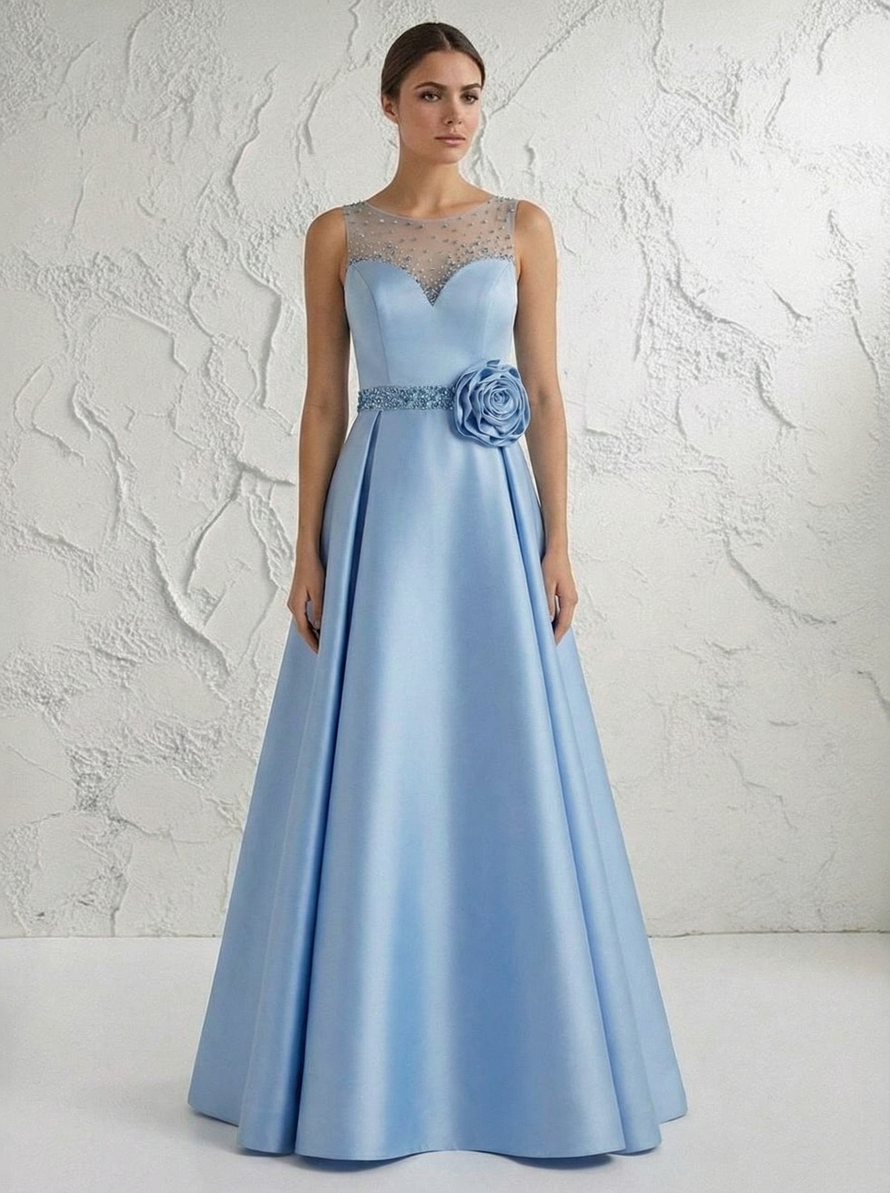 Scoop Neck 3D Flower Satin A Line Mother of the Bride Dresses