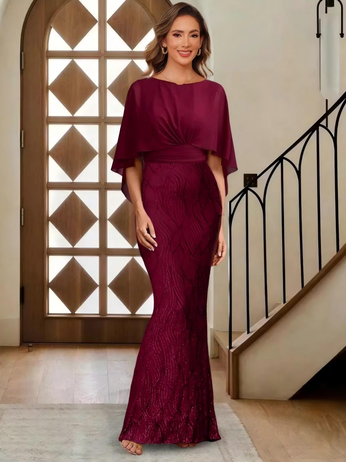 Mermaid Round Neck Sequin Ruffles Mother of the Bride Dresses