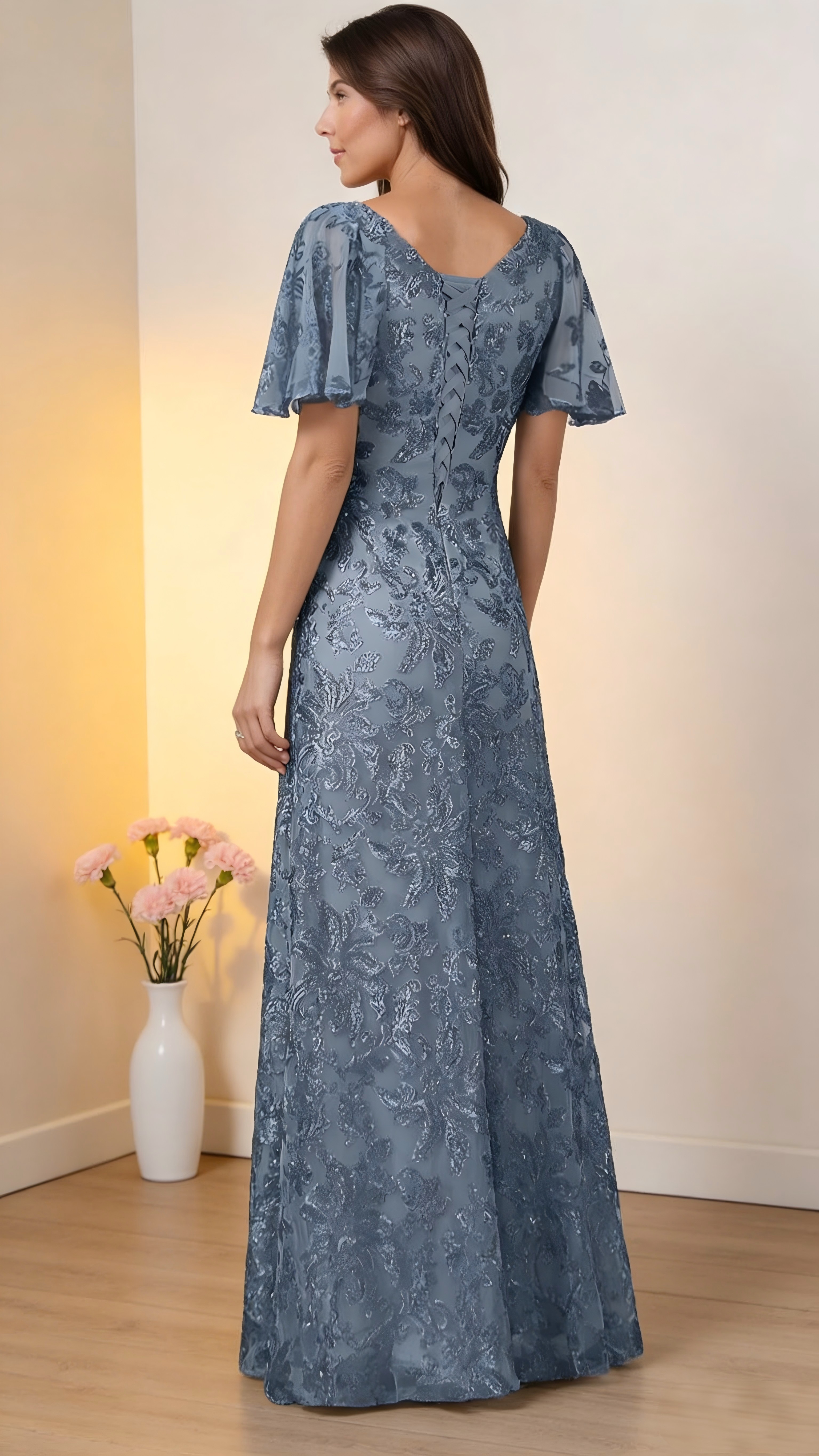 Round Neck Sequin Mermaid Short Sleeves Mother of the Bride Dresses