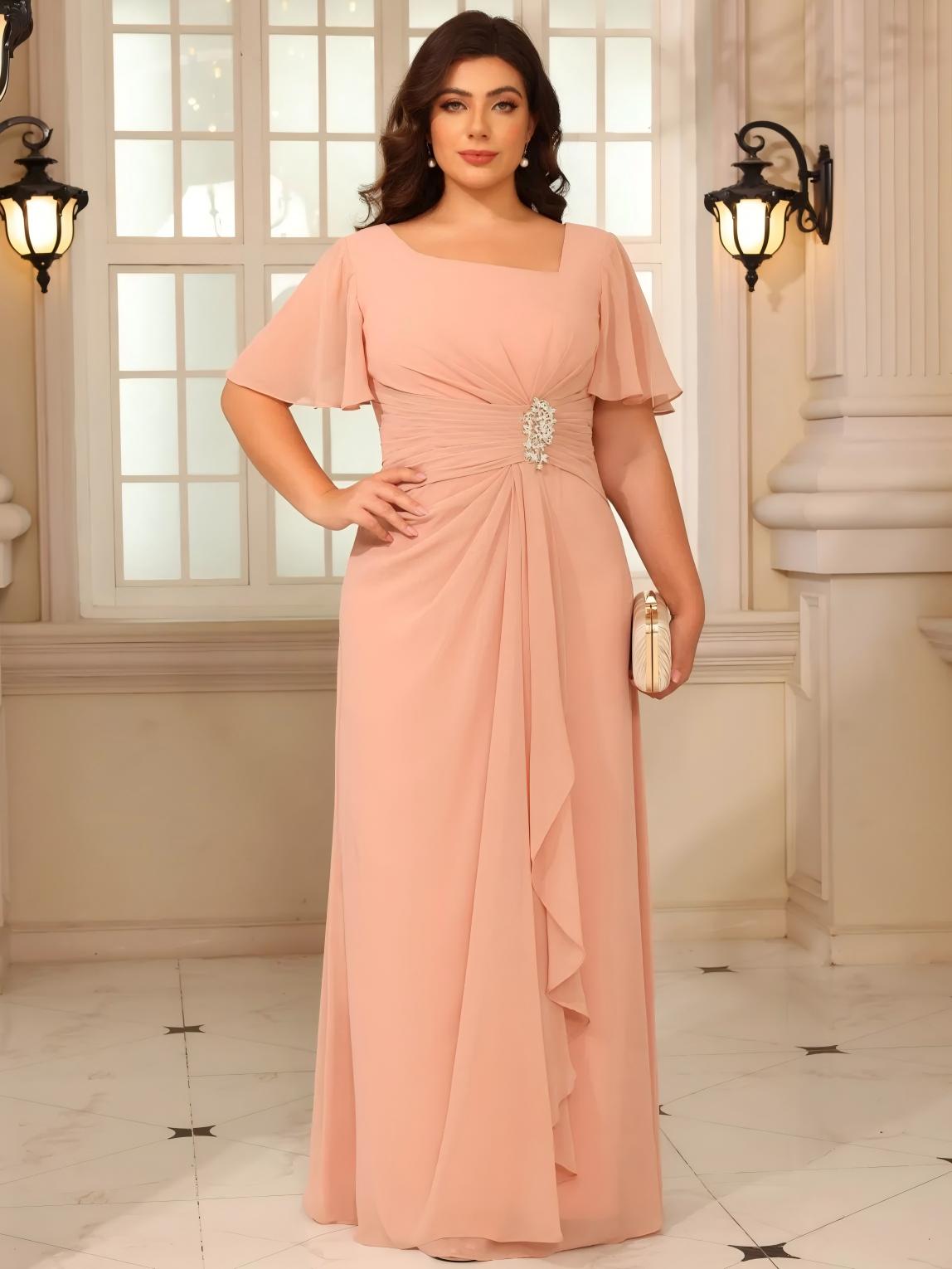 Chiffon V Neck Pleated Corset Lace Applique Mother of the Bride Dresses with Ruffle