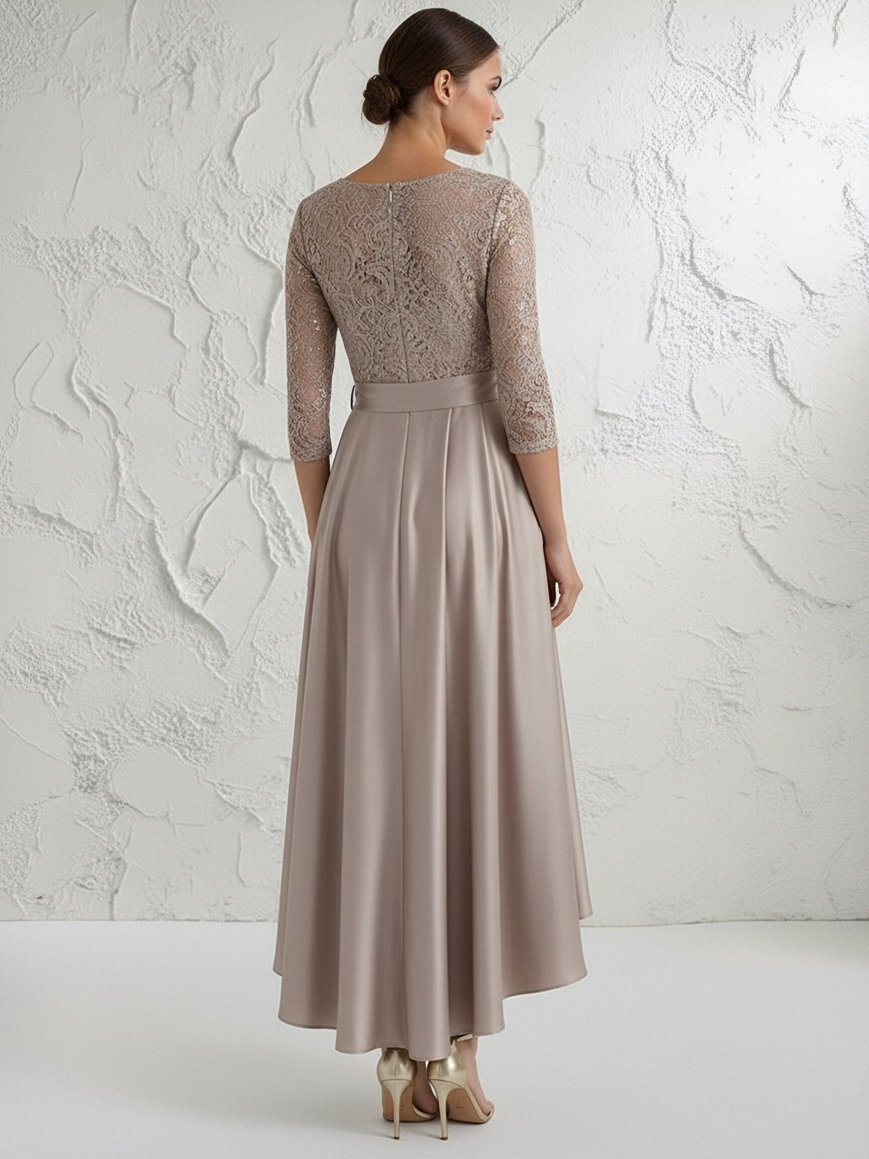 Scoop Neck  Satin A Line Ruffle Lace Applique Mother of the Bride Dresses