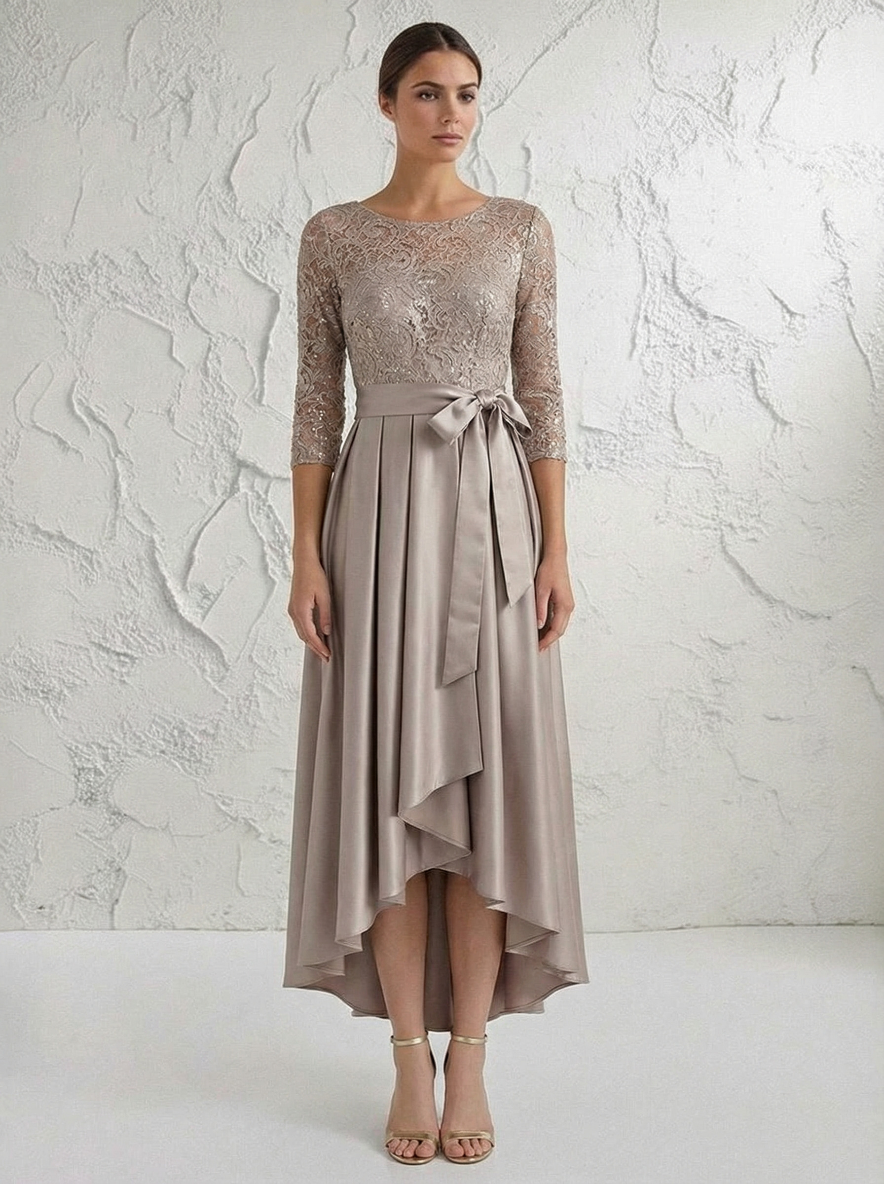 Scoop Neck  Satin A Line Ruffle Lace Applique Mother of the Bride Dresses