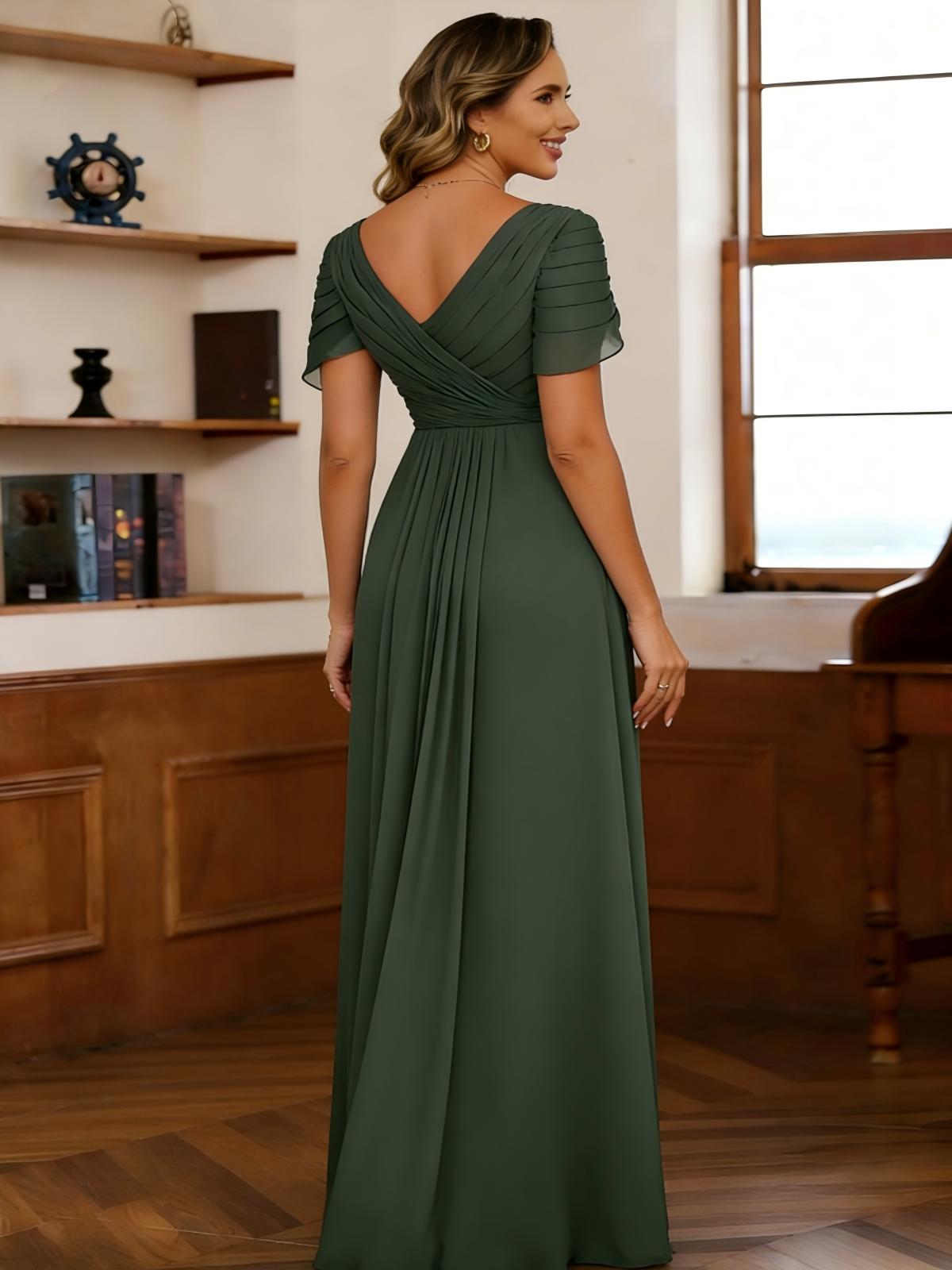 Chiffon V Neck A Line Pleated Mother of the Bride Dresses