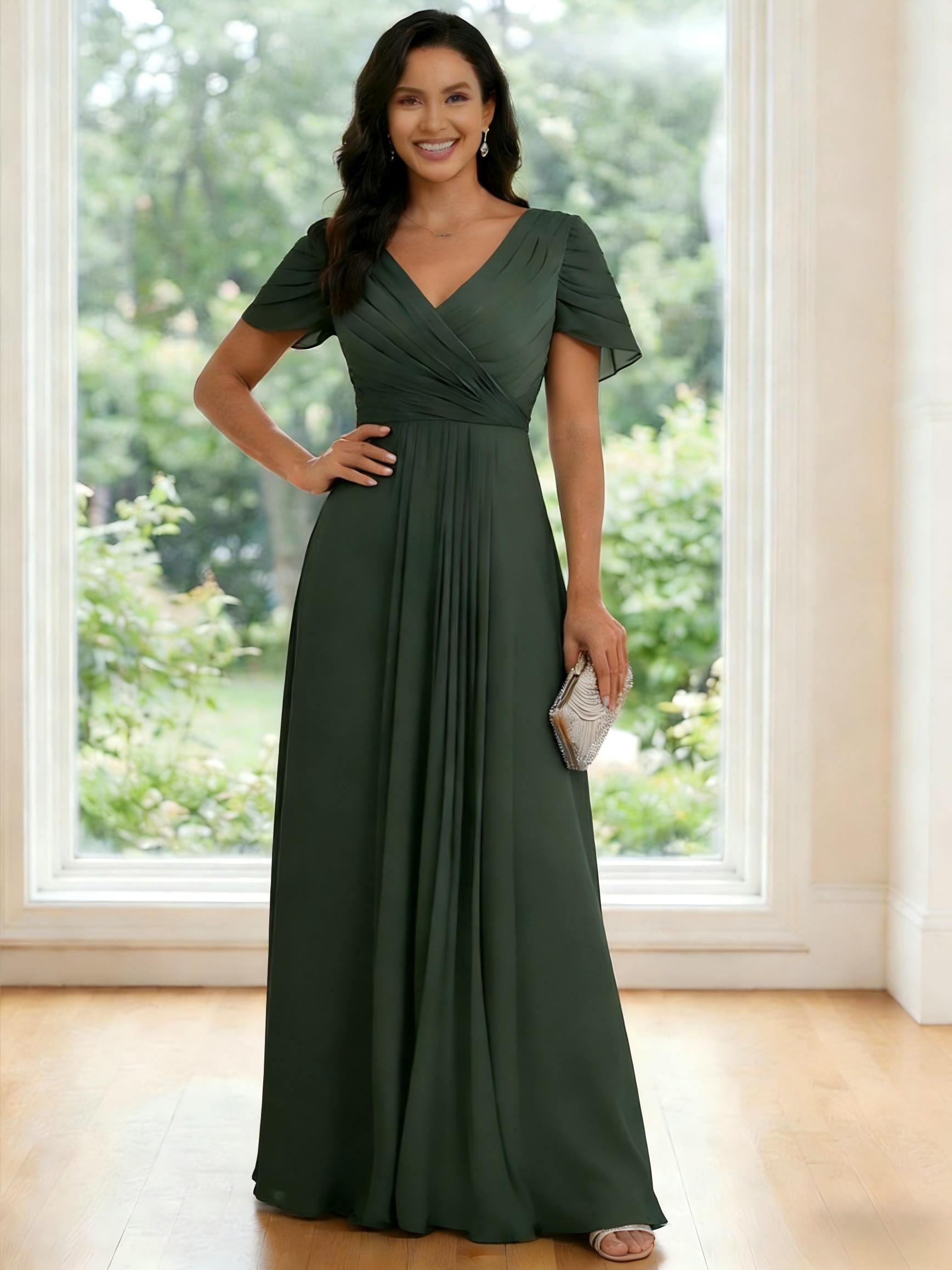 Chiffon V Neck A Line Pleated Mother of the Bride Dresses
