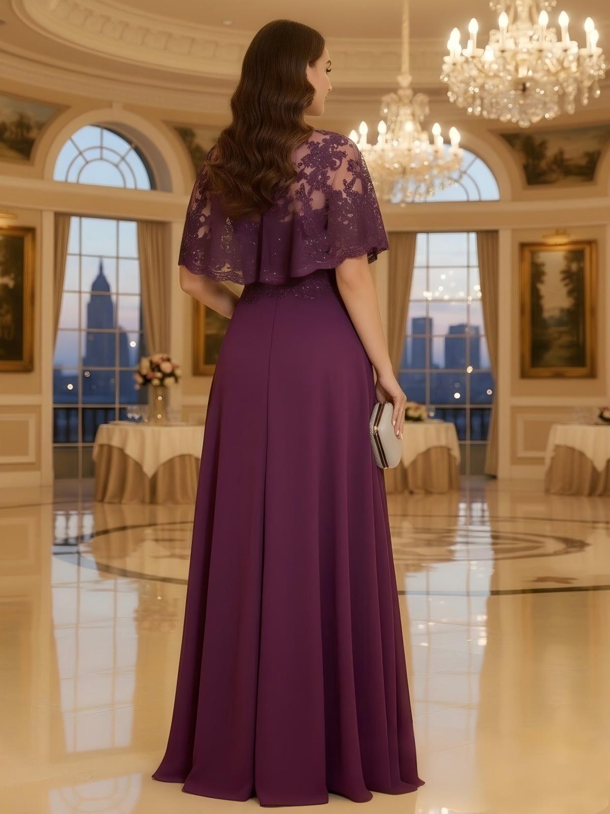 Lace Applique Chiffon A Line Mother of the Bride Dresses