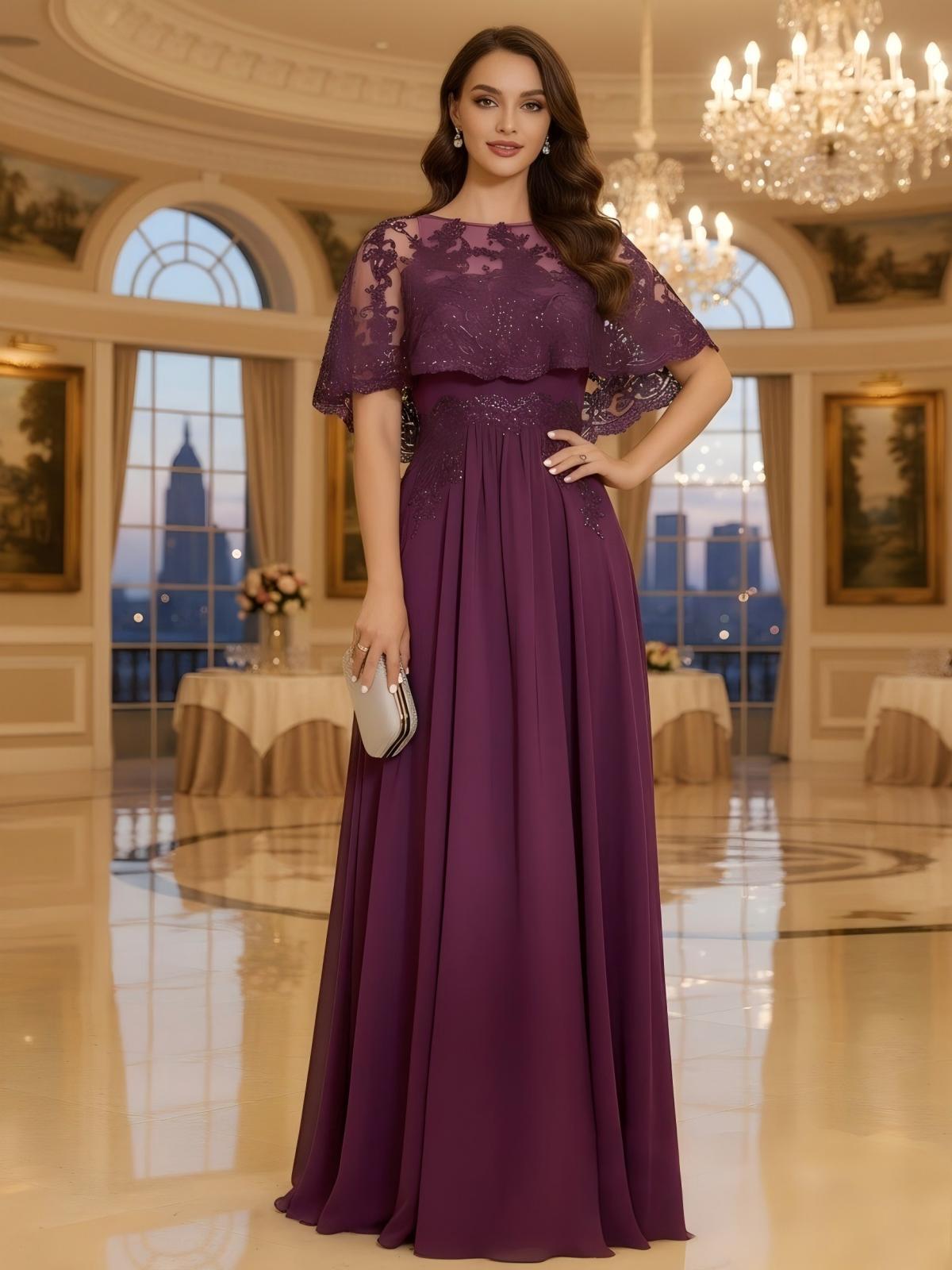 Lace Applique Chiffon A Line Mother of the Bride Dresses