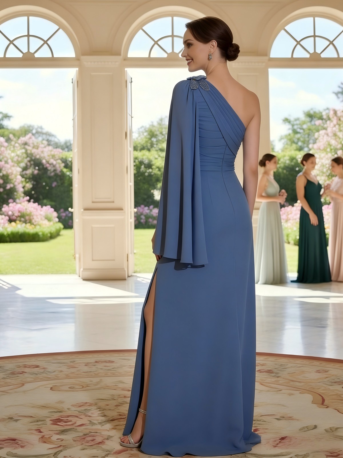 One Shoulder Chiffon A Line Mother of the Bride Dresses with Slit
