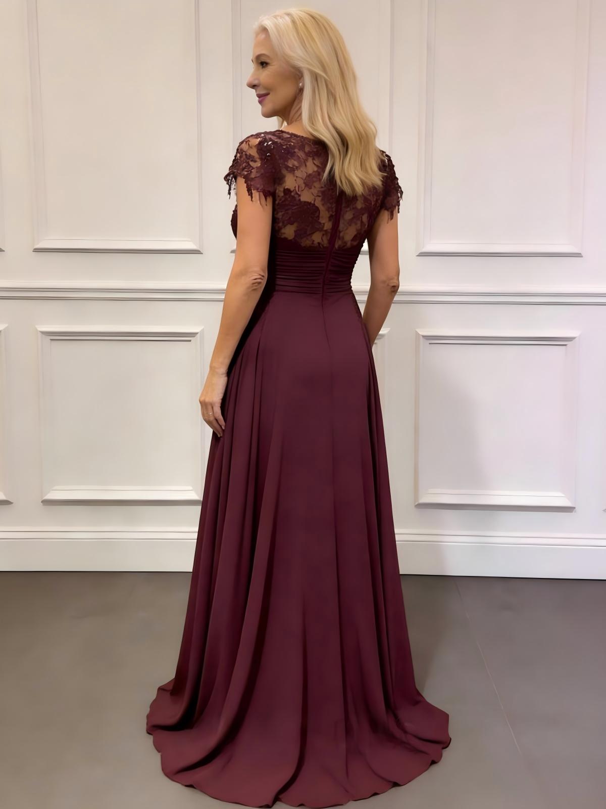 Round Neck Lace Appliques Chiffon Mother of the Bride Dresses