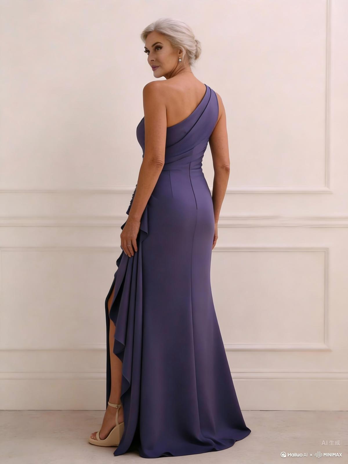 One Shoulder Satin Mother of the Bride Dresses with Ruffles
