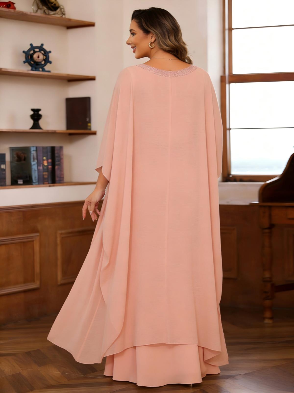 Chiffon Round Neck Ruffle 2 Pieces Mermaid Mother of the Bride Dresses