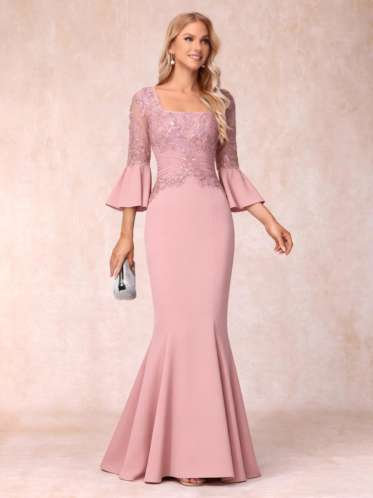 Lace Appliques Satin Mother of the Bride Dresses with Sleeves