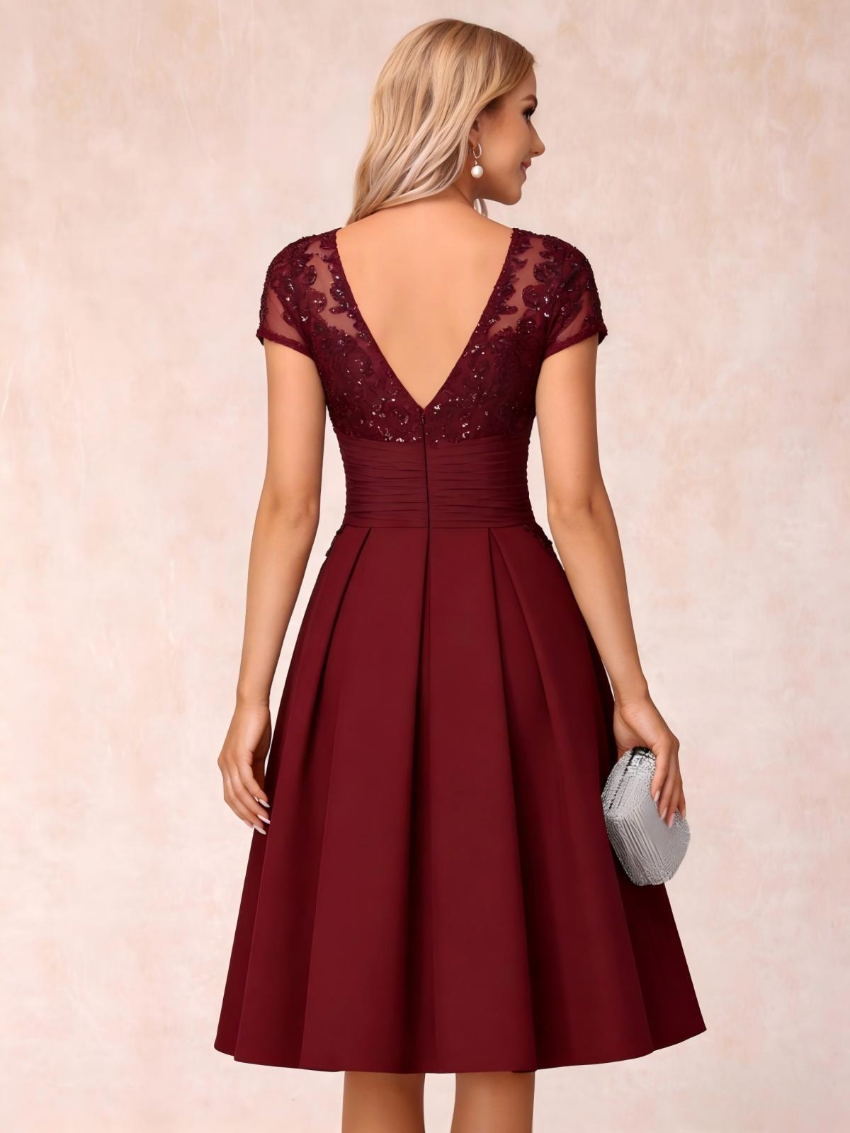 V Neck Lace Appliques Satin Mother of the Bride Dresses