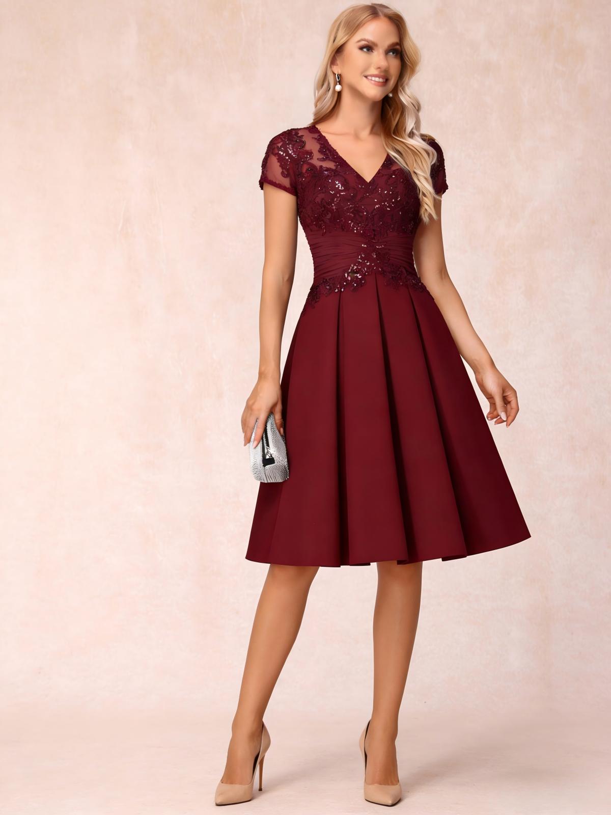 V Neck Lace Appliques Satin Mother of the Bride Dresses