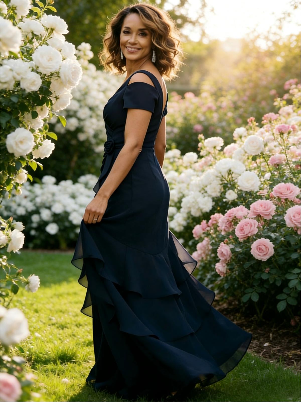 V Neck Tiered Chiffon Mother of the Bride Dresses