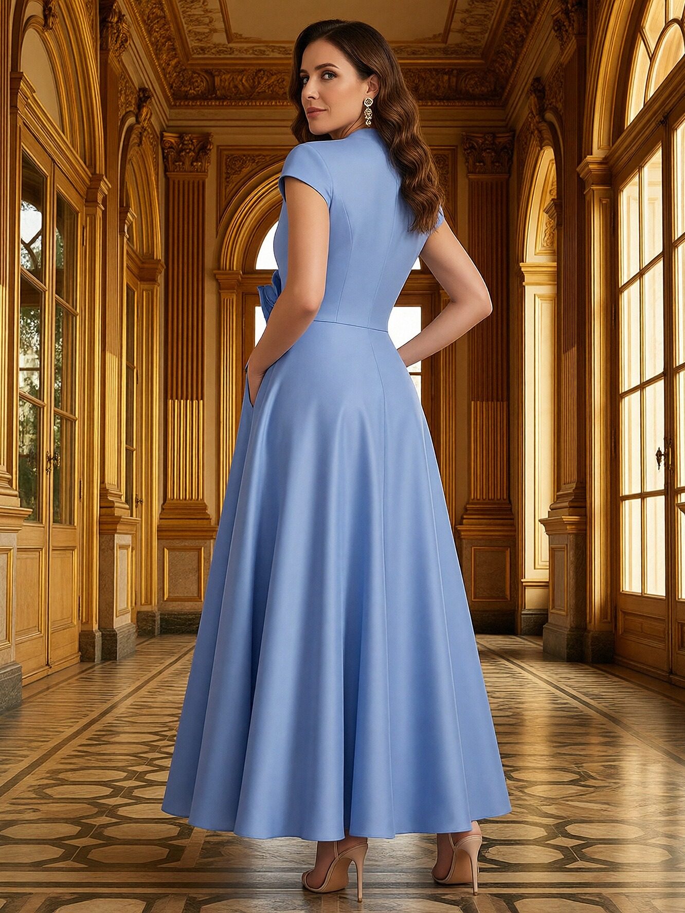 V Neck Satin 3D Flower Mother of the Bride Dresses