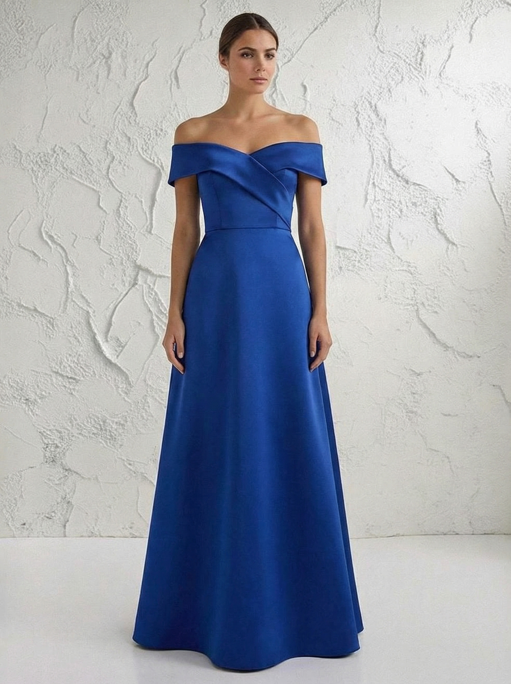 Satin Off the Shoulder Ruffle Mother of the Bride Dresses