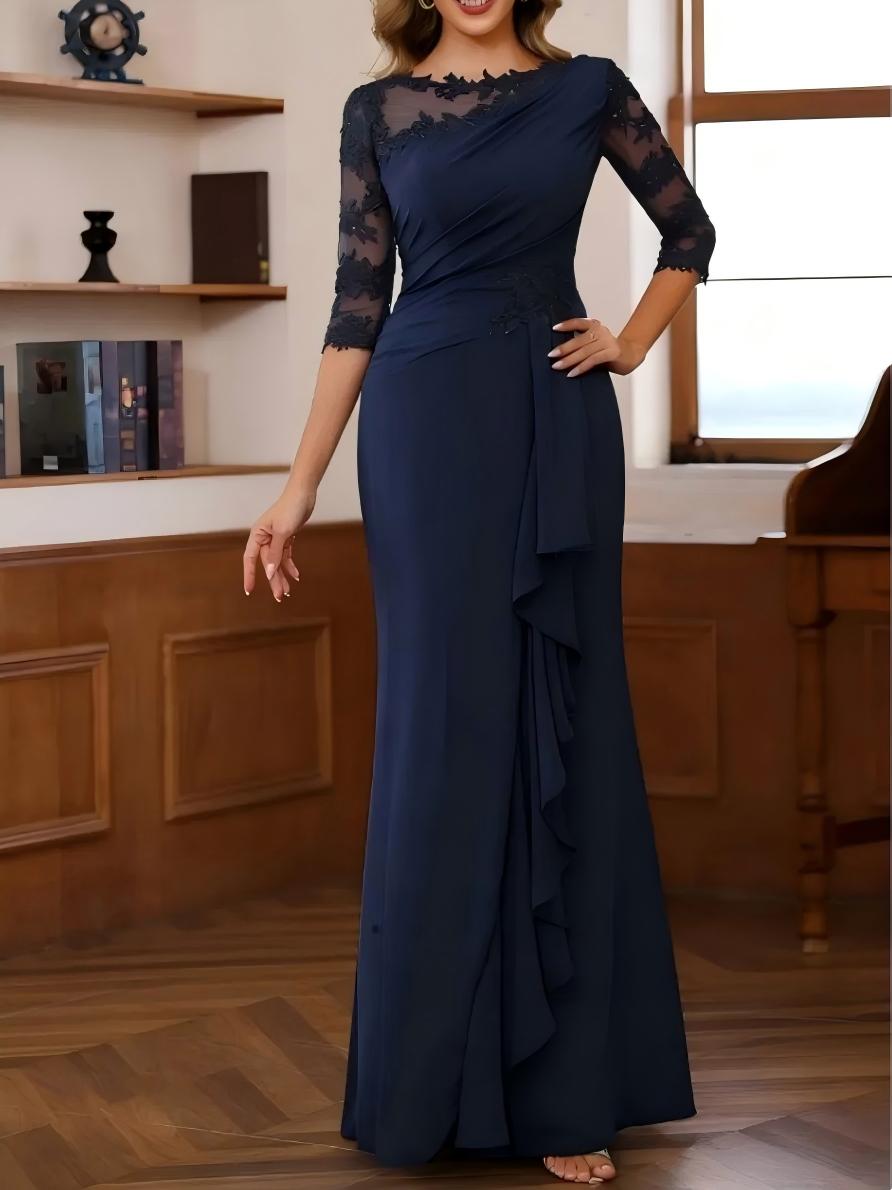 Chiffon Scoop Neck Lace Appliques Mermaid Mother of the Bride Dresses