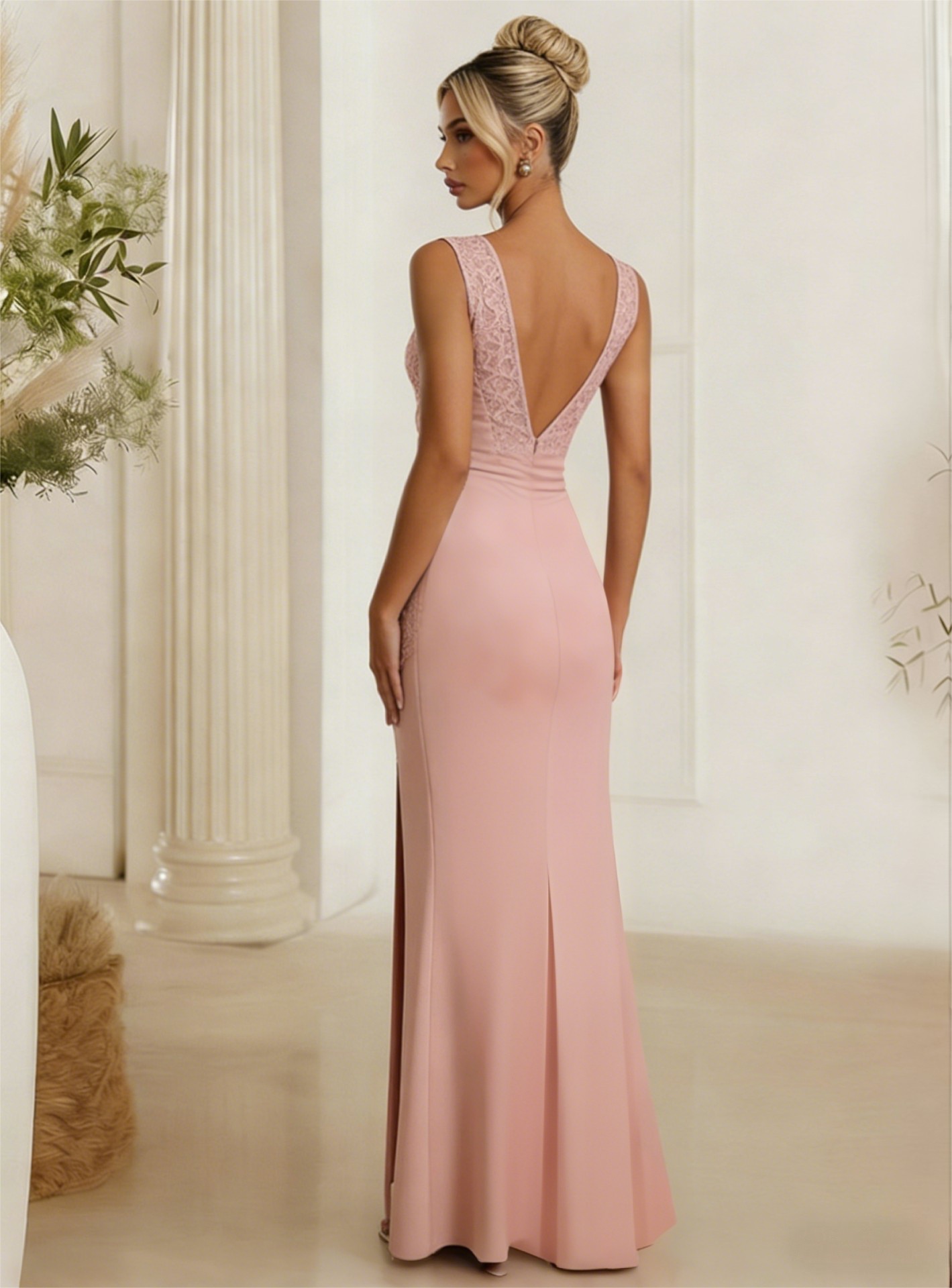 Satin V Neck Lace Appliques Mermaid Mother of the Bride Dresses