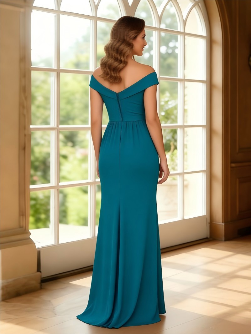 Satin Off the Shoulder Ruched Mermaid Mother of the Bride Dresses