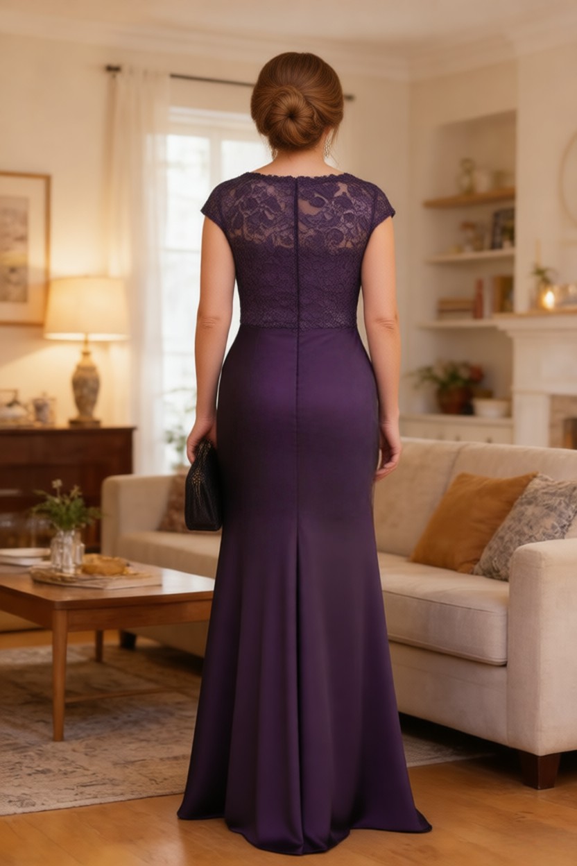 V Neck Lace Appliques Ruffles High Low Mother of the Bride Dresses