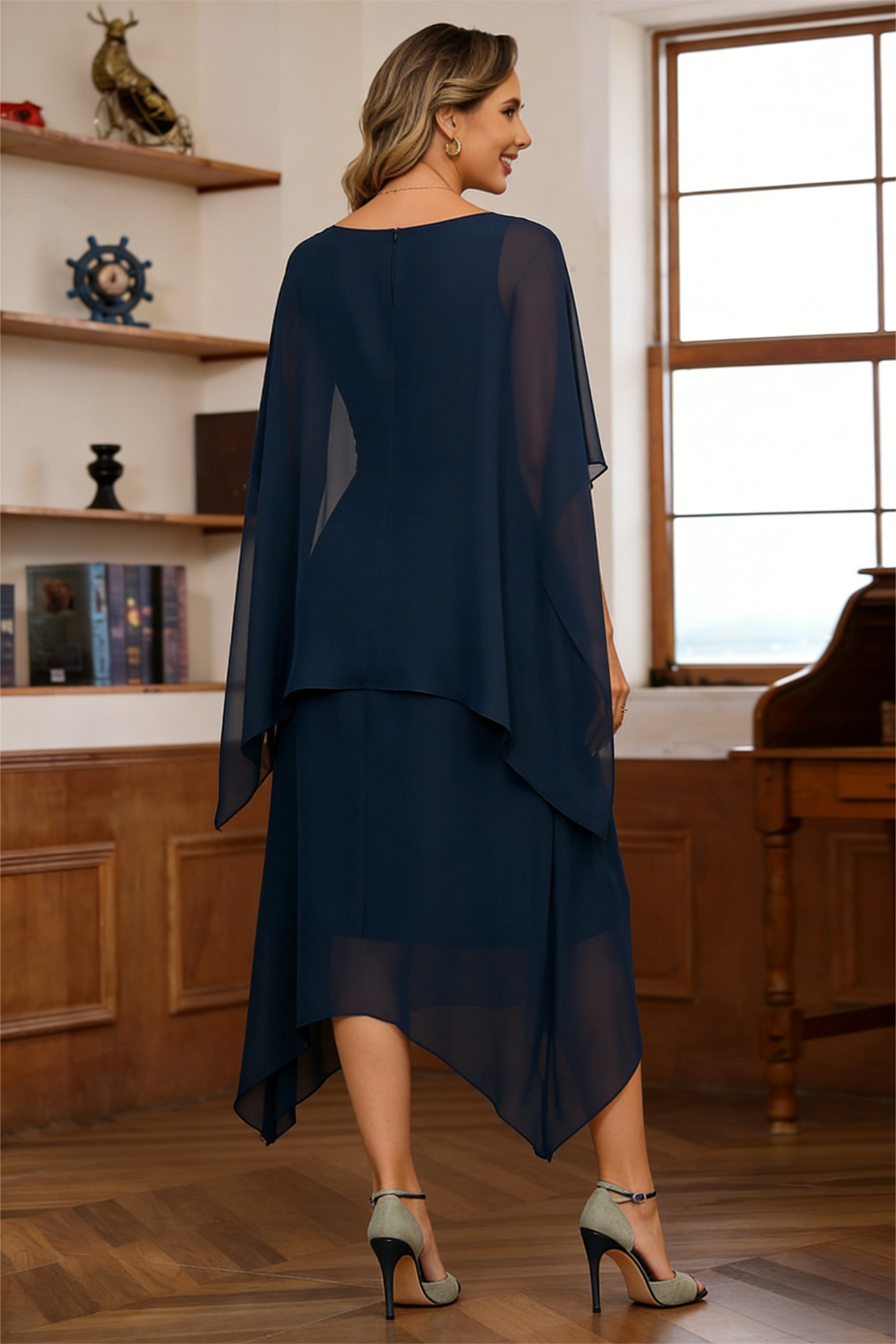 Scoop Neck Chiffon A Line Tiered Mother of the Bride Dresses