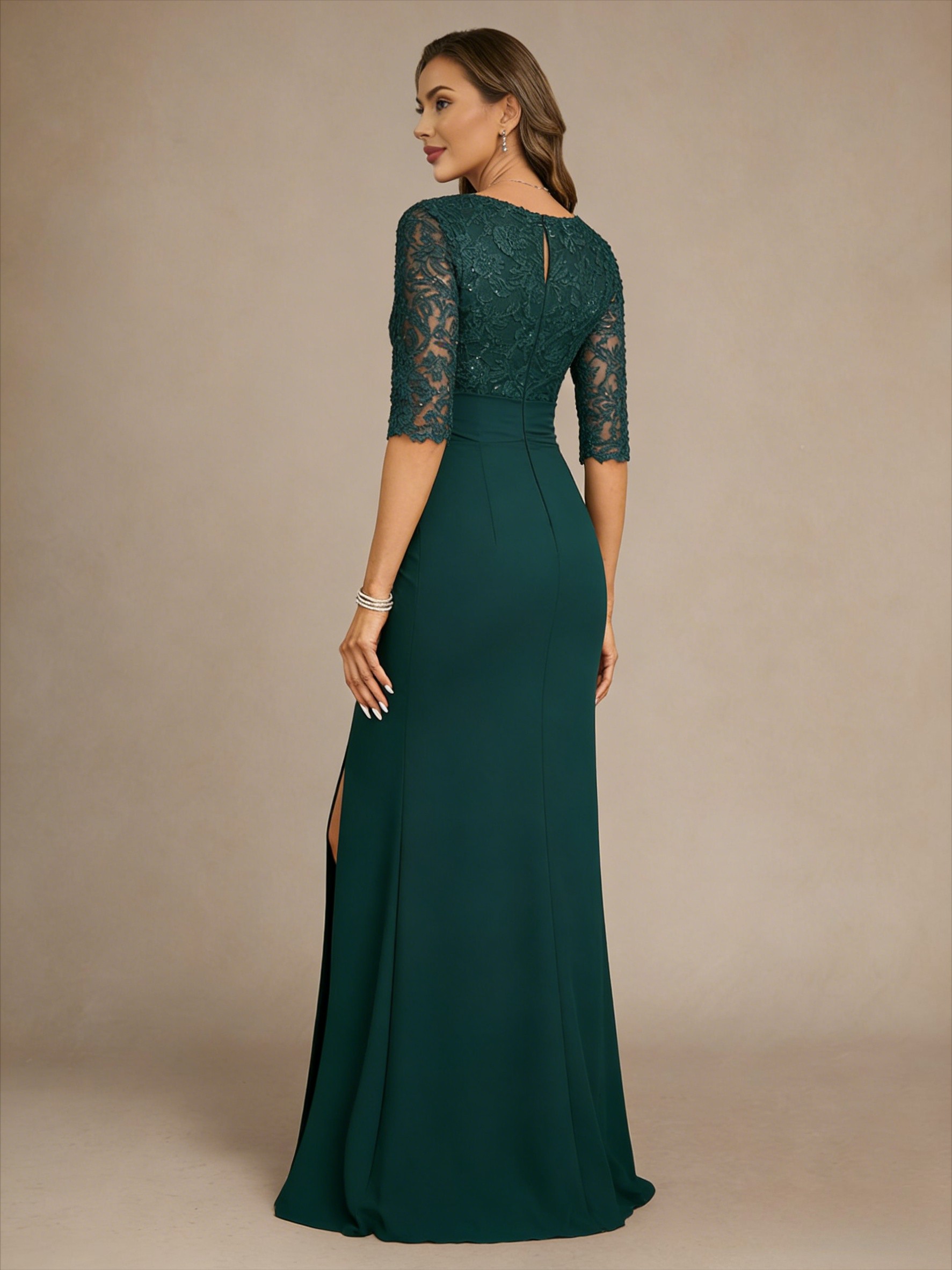 V Neck Satin Mermaid Lace Appliques Mother of the Bride Dresses