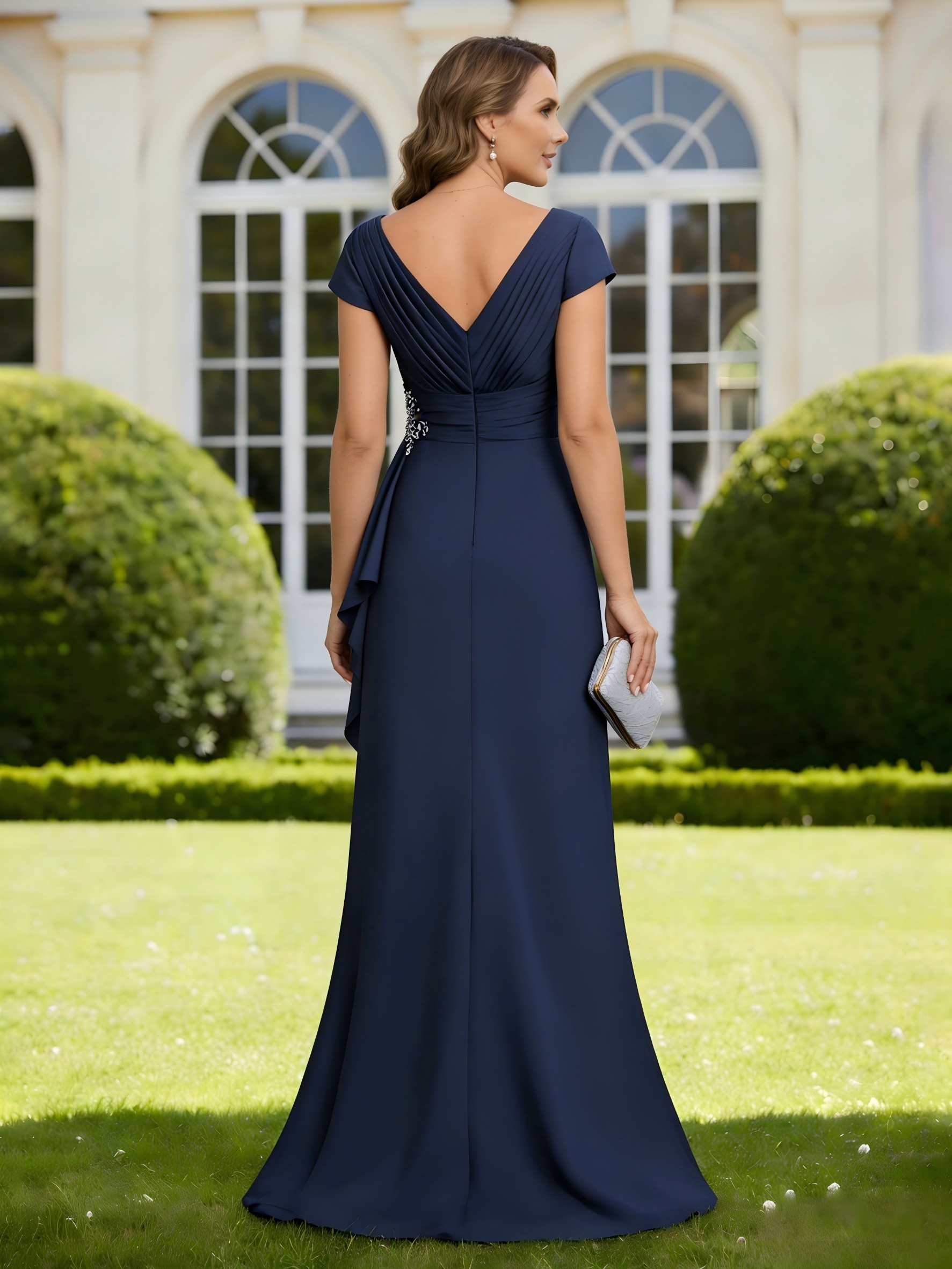 V Neck Chiffon Mermaid Ruffles Mother of the Bride Dresses