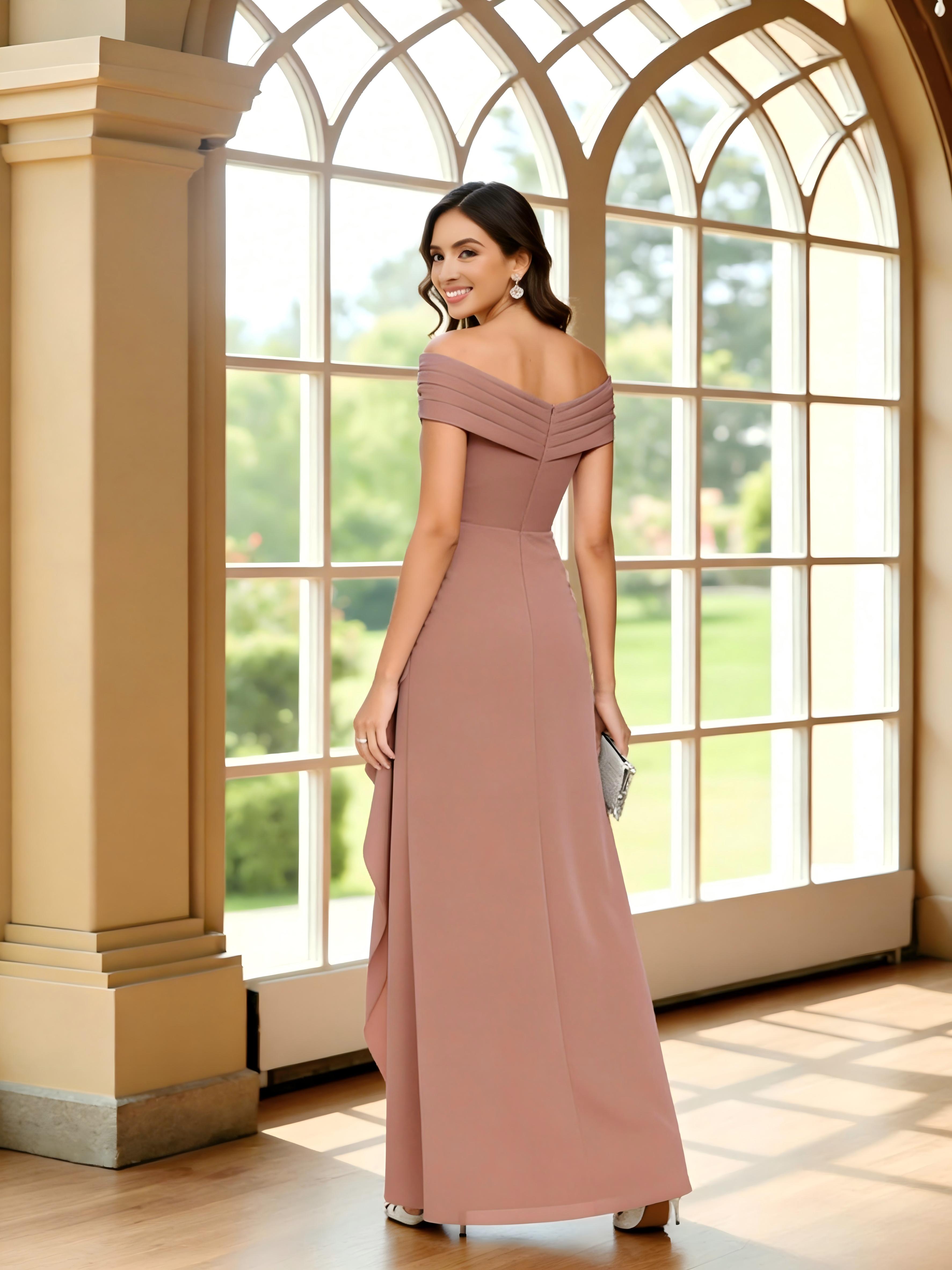 Chiffon Off the Shoulder Ruffles Pleated A Line Pleated Mother of the Bride Dresses