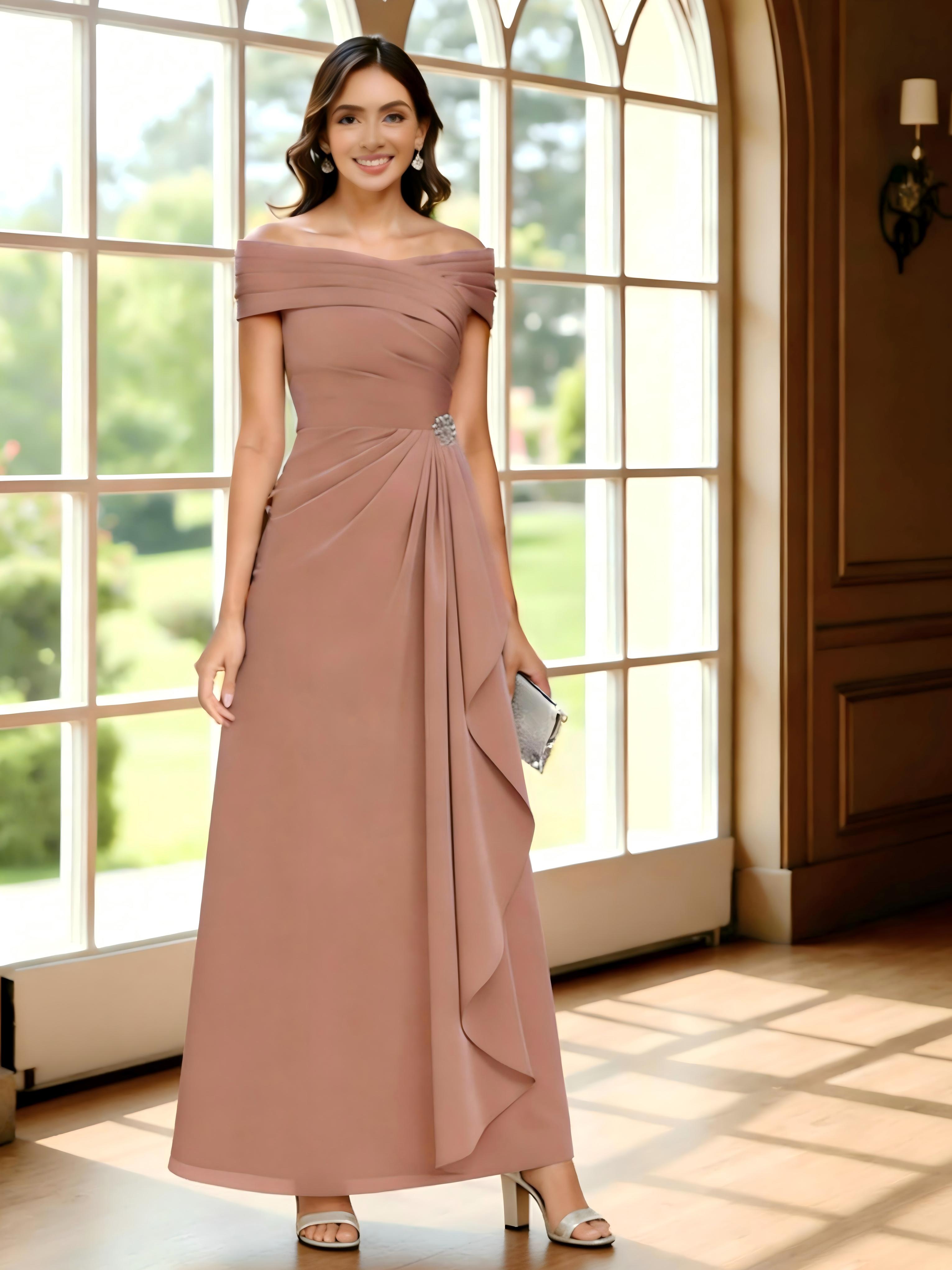 Chiffon Off the Shoulder Ruffles Pleated A Line Pleated Mother of the Bride Dresses