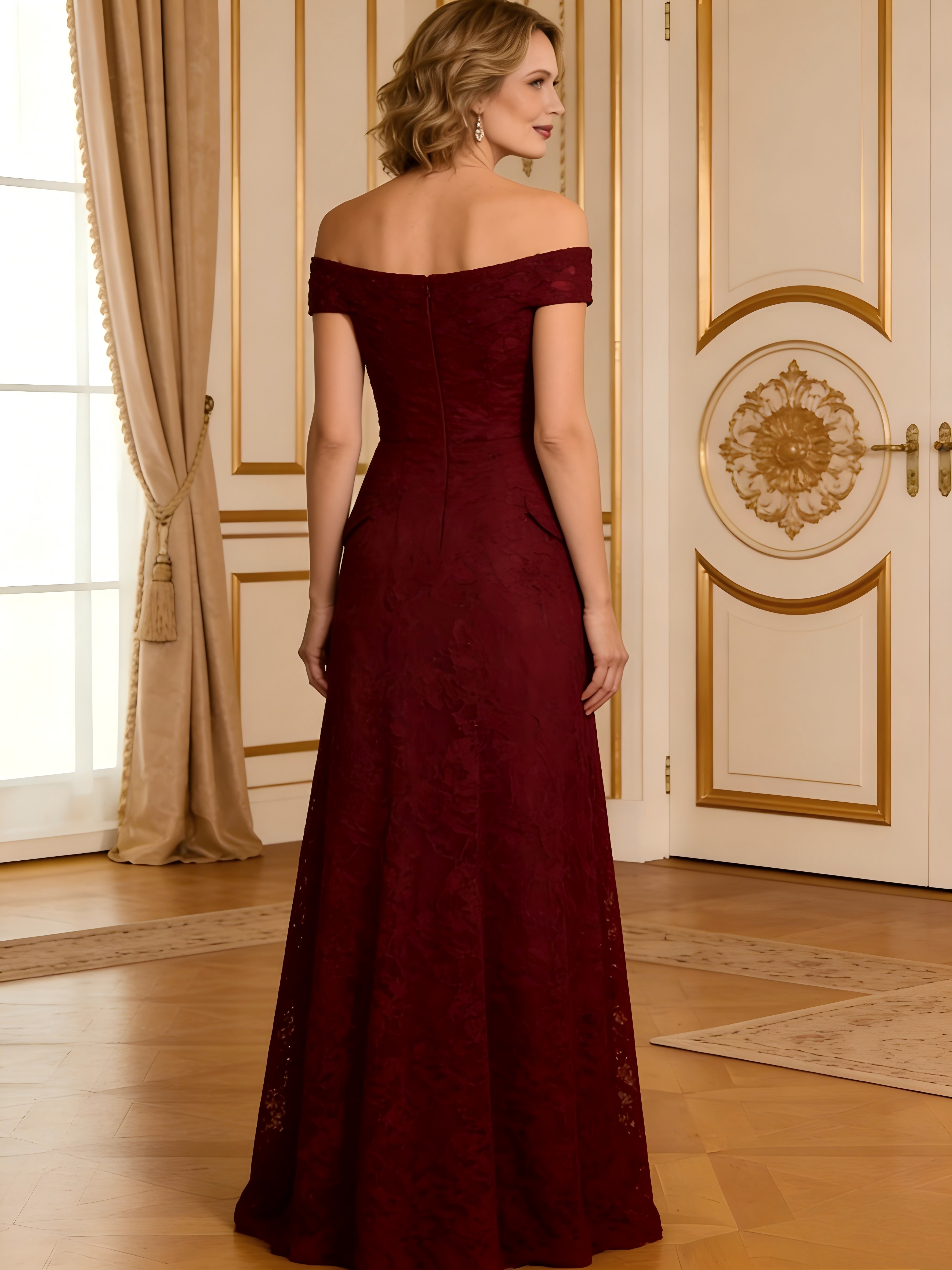 Off the Shoulder Chiffon Lace Appliques A Line Mother of the Bride Dresses