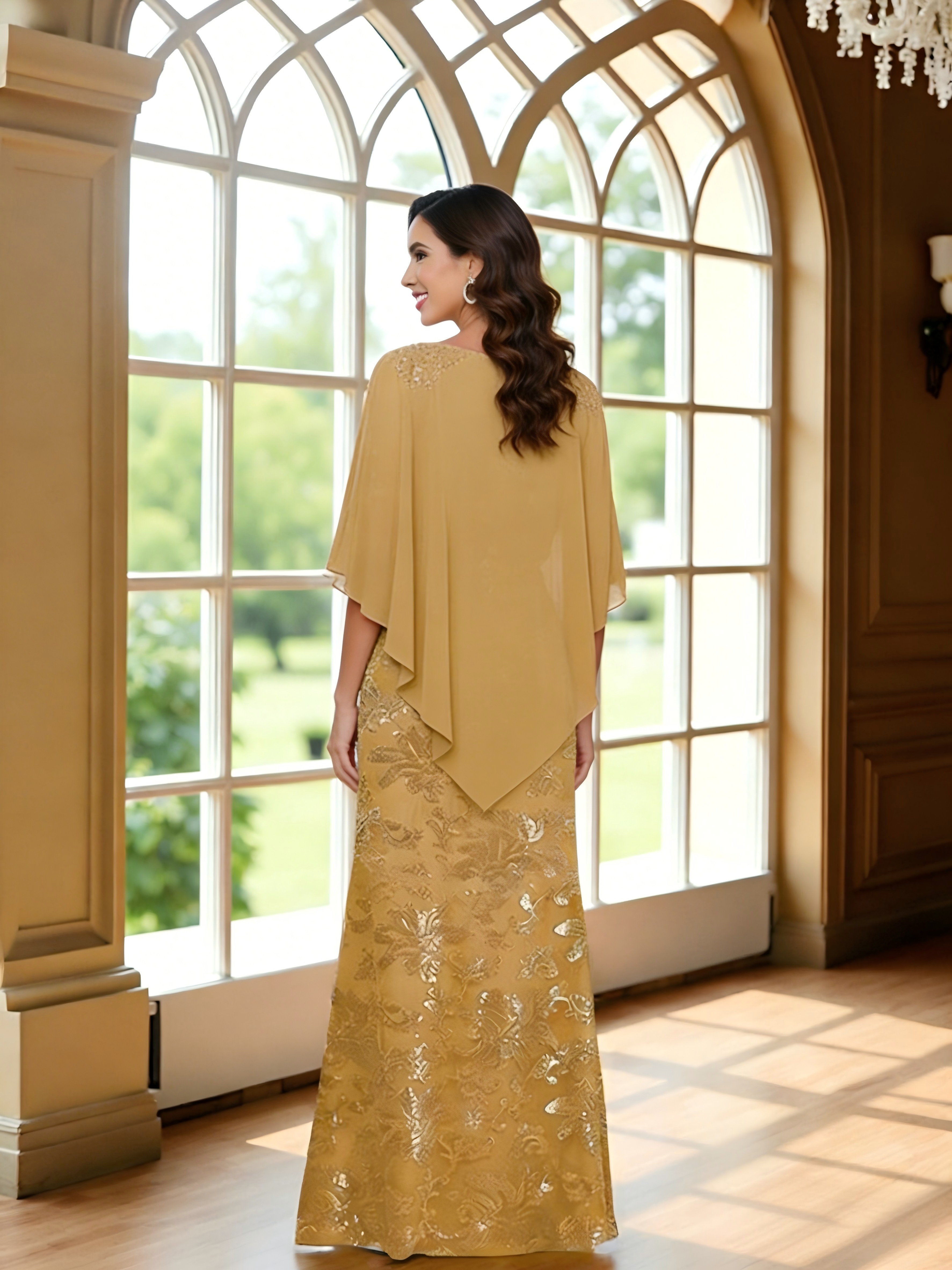 2 Picecs Round Neck Sequin Mermaid Mermaid Mother of the Bride Dresses