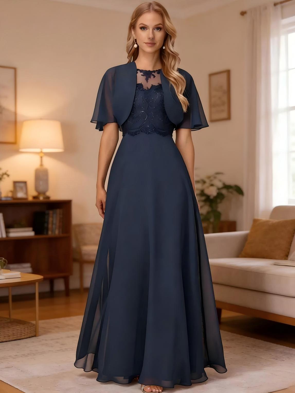Round Neck Chiffon Mother of the Bride Dresses with Jackets