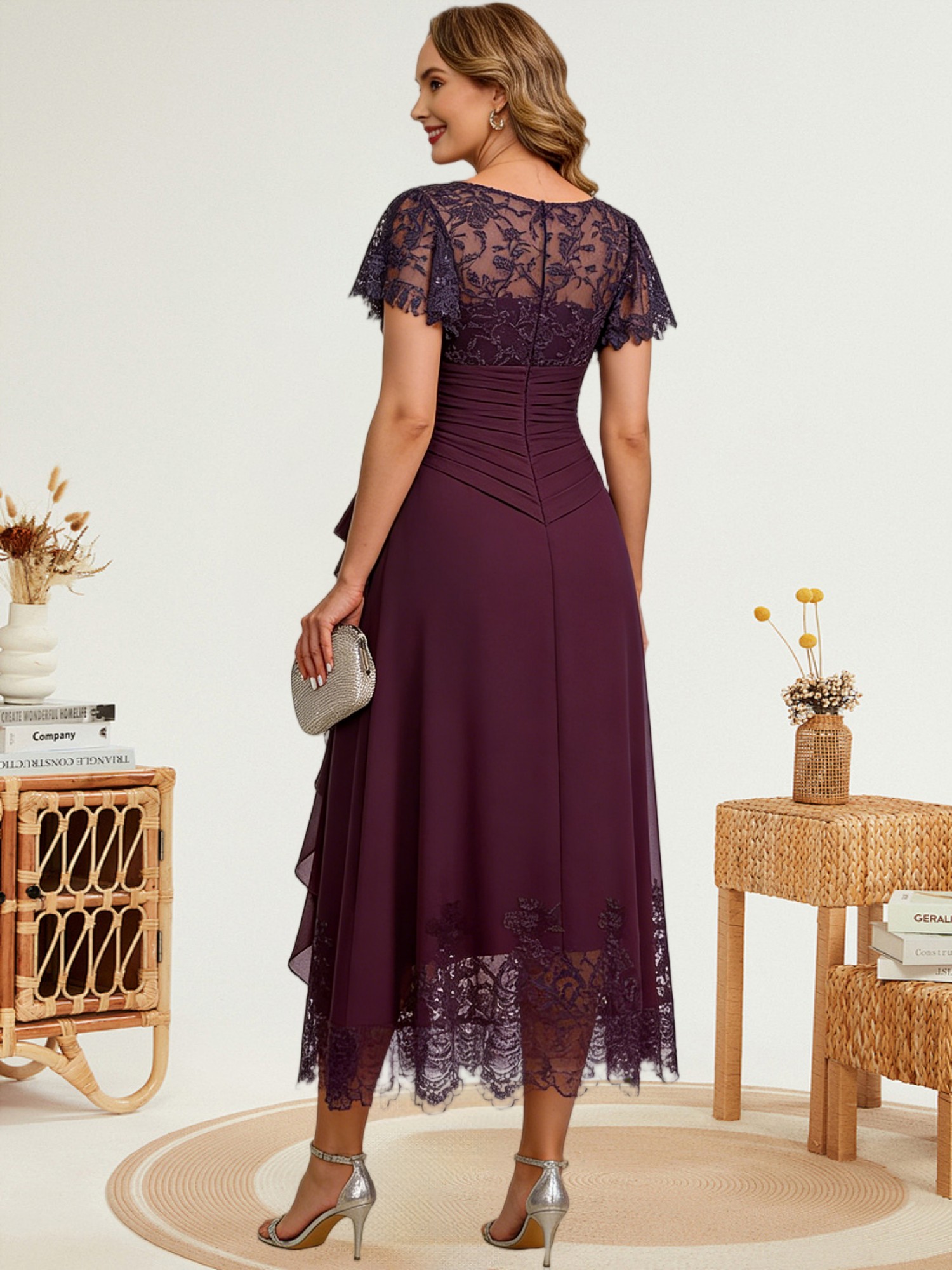 Square Neck Chiffon Mother of the Bride Dresses with Sleeves