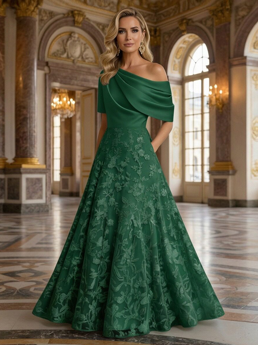 One Shoulder Satin Floral Print Mermaid Mother of the Bride Dresses