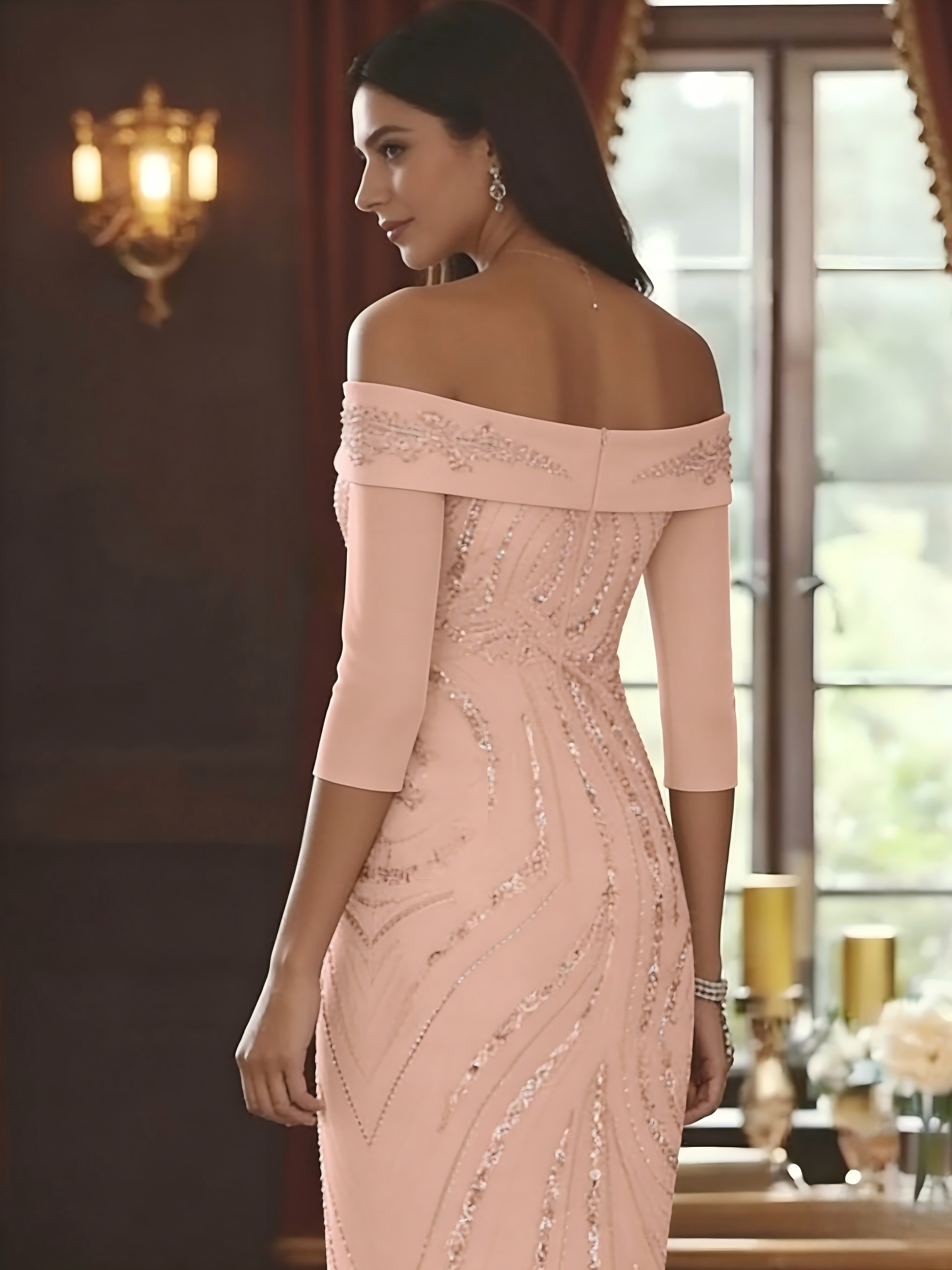 Off the Shoulder Long Sleeves Sheath Mother of the Bride Dresses