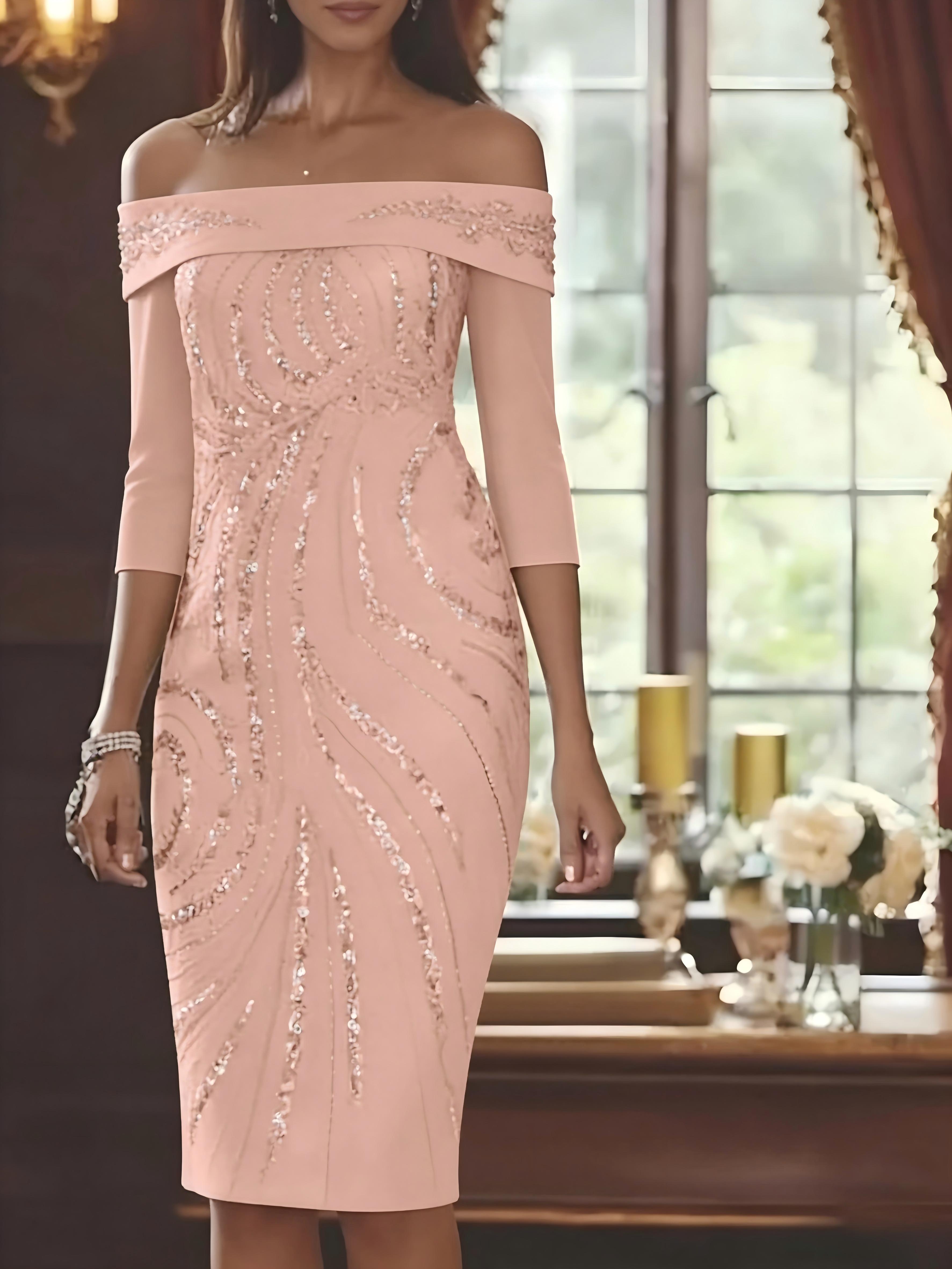 Off the Shoulder Long Sleeves Sheath Mother of the Bride Dresses