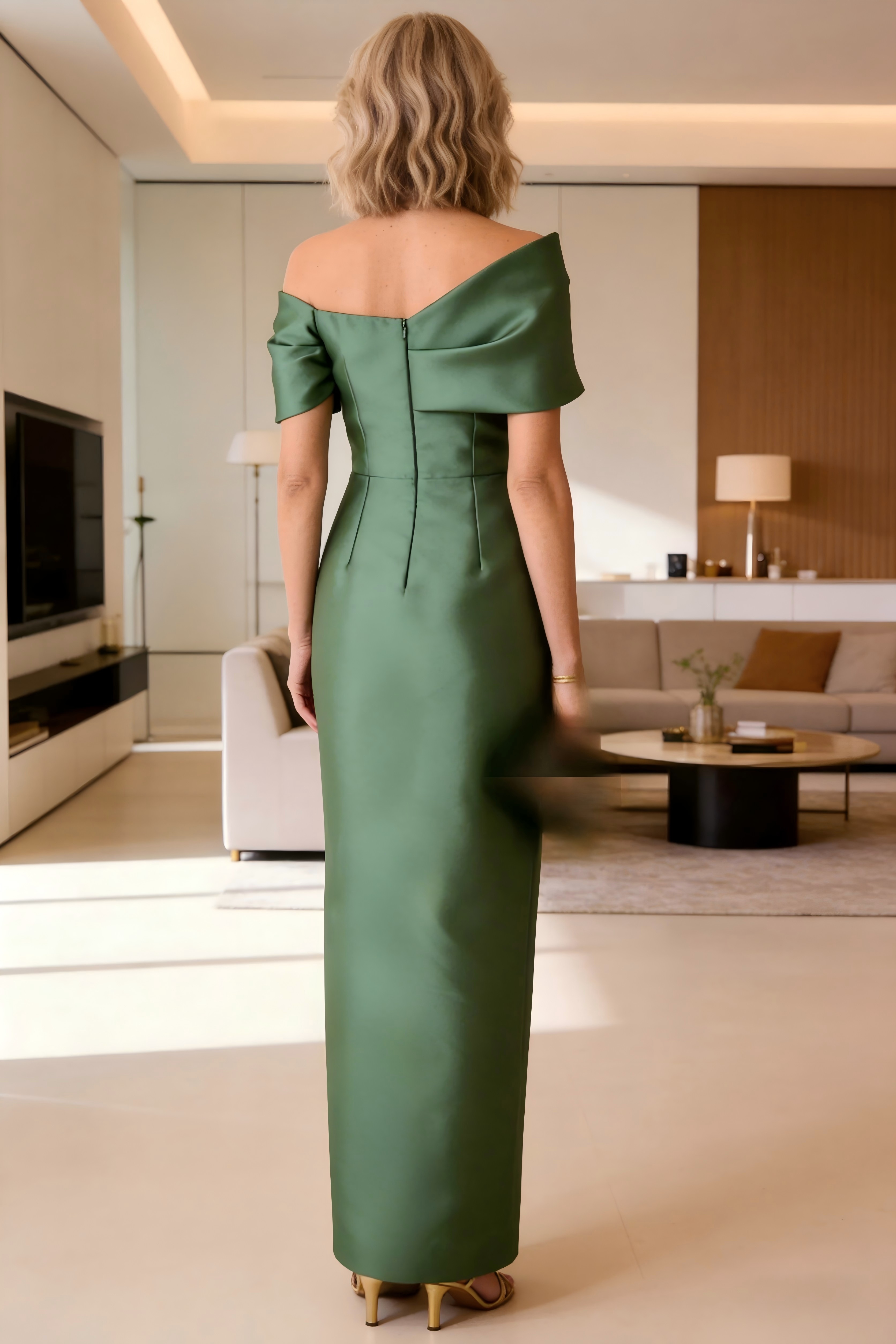 One Shoulder Satin Sheath Short Sleeves Mother of the Bride Dresses